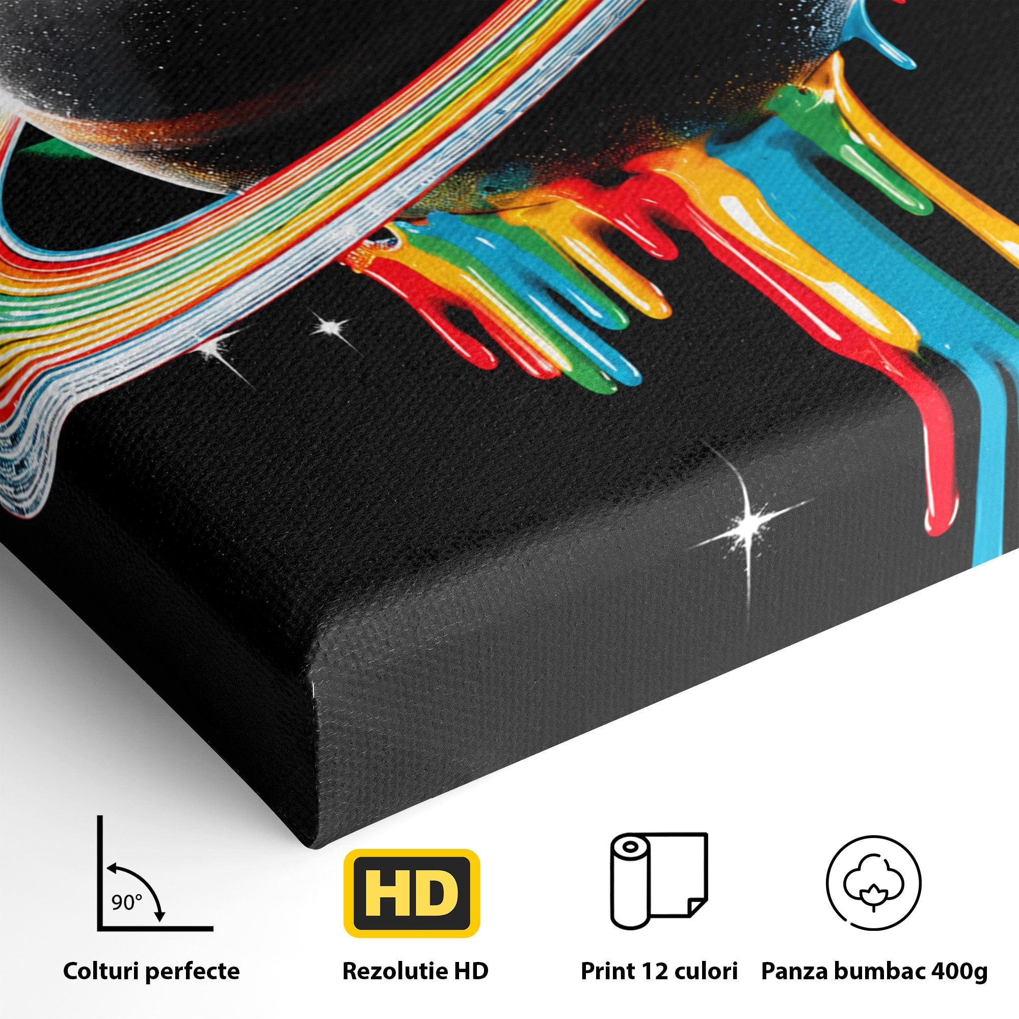Tablou Canvas Premium LuxCanva® S1033, Saturn Curcubeu, Planeta, Abstract, Spatiu, Univers, Dormitor, Culori Vibrante