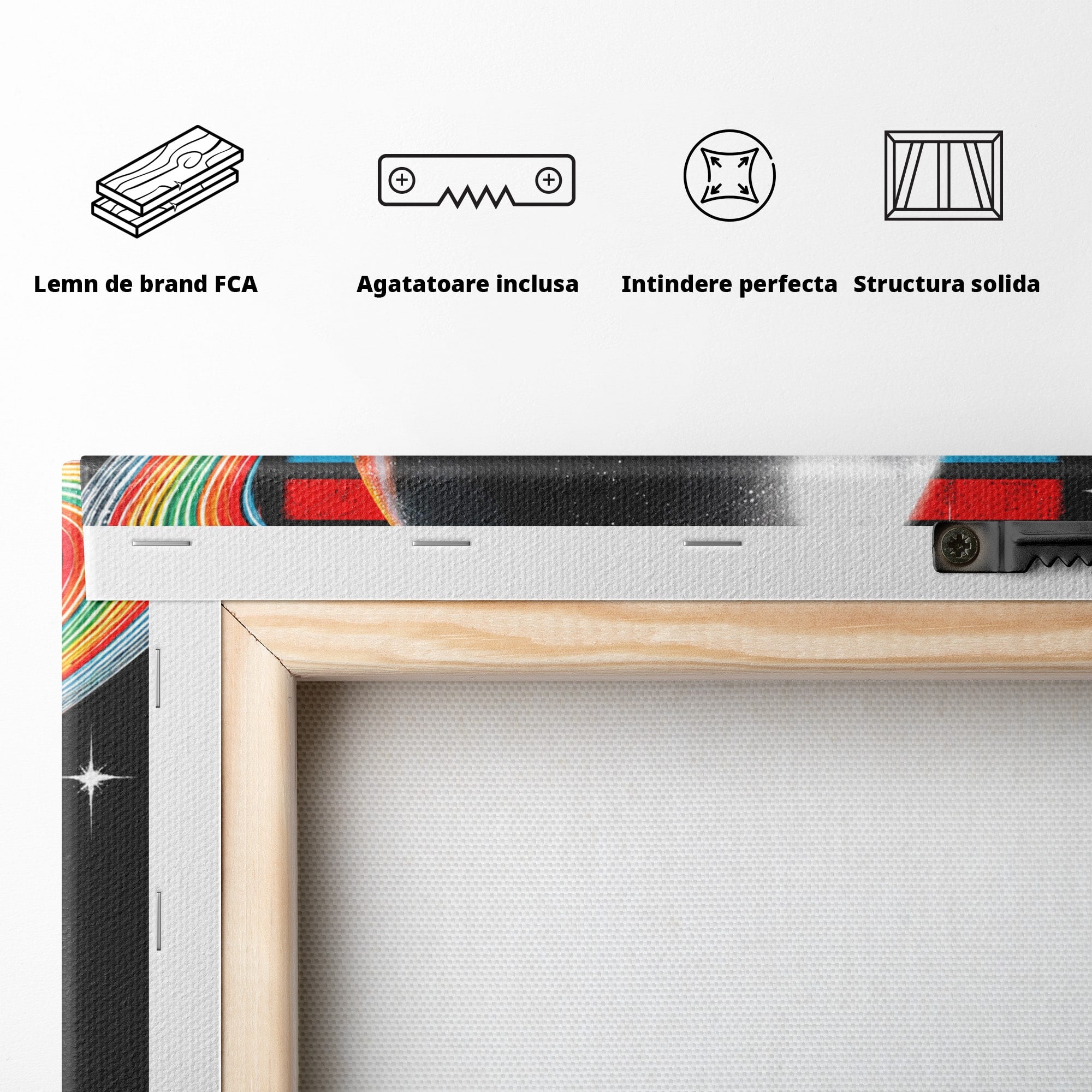 Tablou Canvas Premium LuxCanva® S1033, Saturn Curcubeu, Planeta, Abstract, Spatiu, Univers, Dormitor, Culori Vibrante