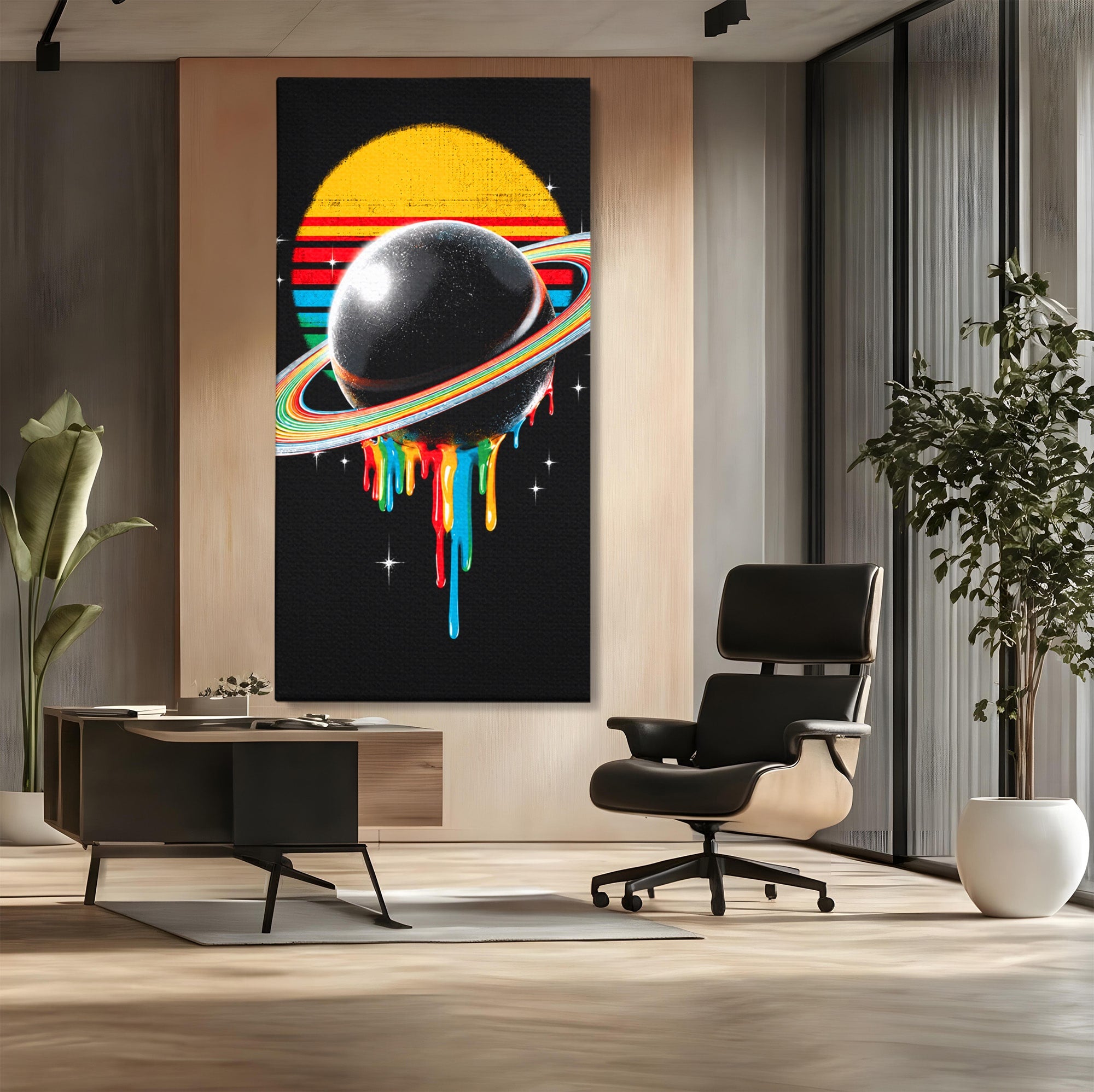 Tablou Canvas Premium LuxCanva® S1033, Saturn Curcubeu, Planeta, Abstract, Spatiu, Univers, Dormitor, Culori Vibrante