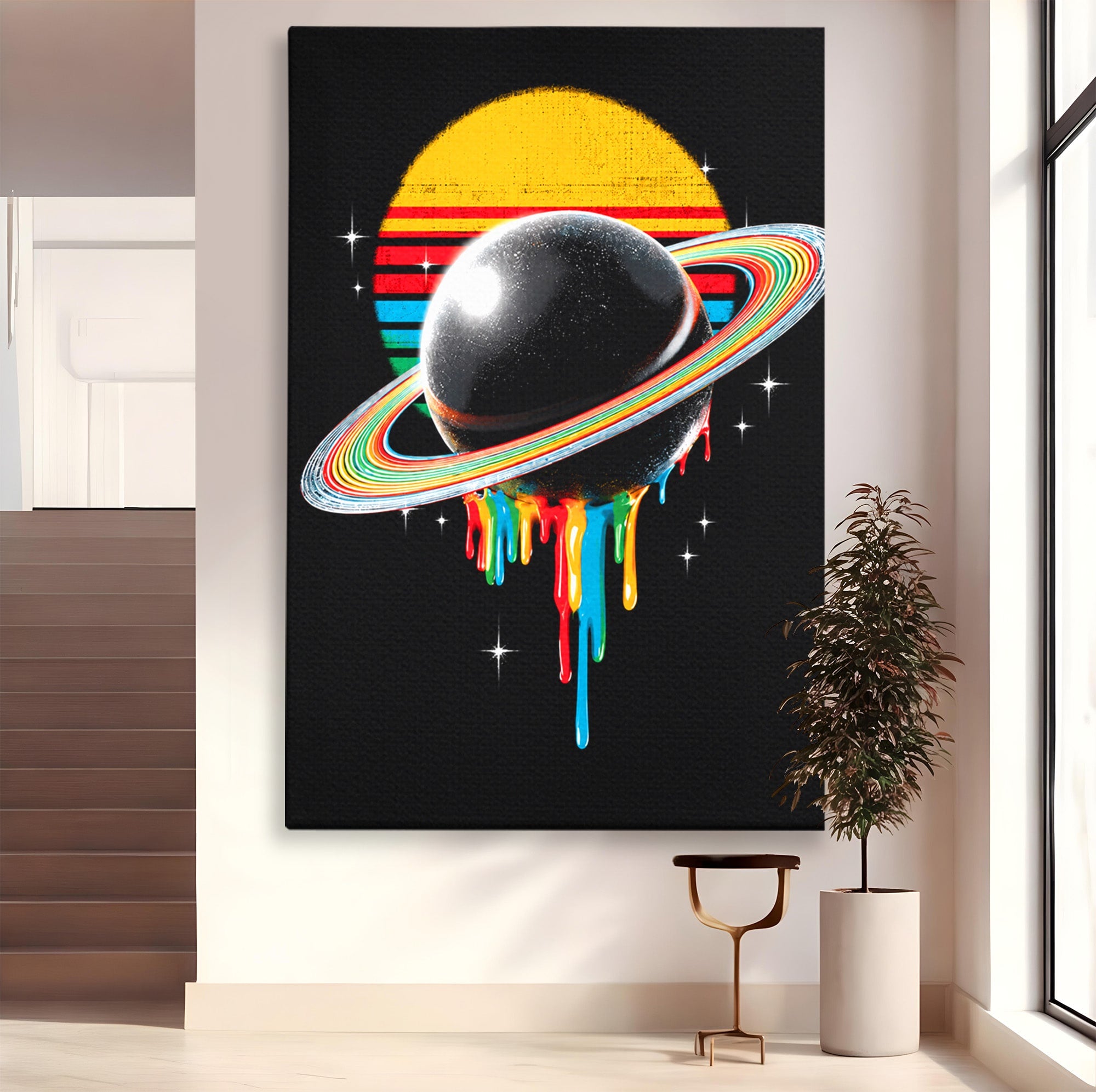 Tablou Canvas Premium LuxCanva® S1033, Saturn Curcubeu, Planeta, Abstract, Spatiu, Univers, Dormitor, Culori Vibrante