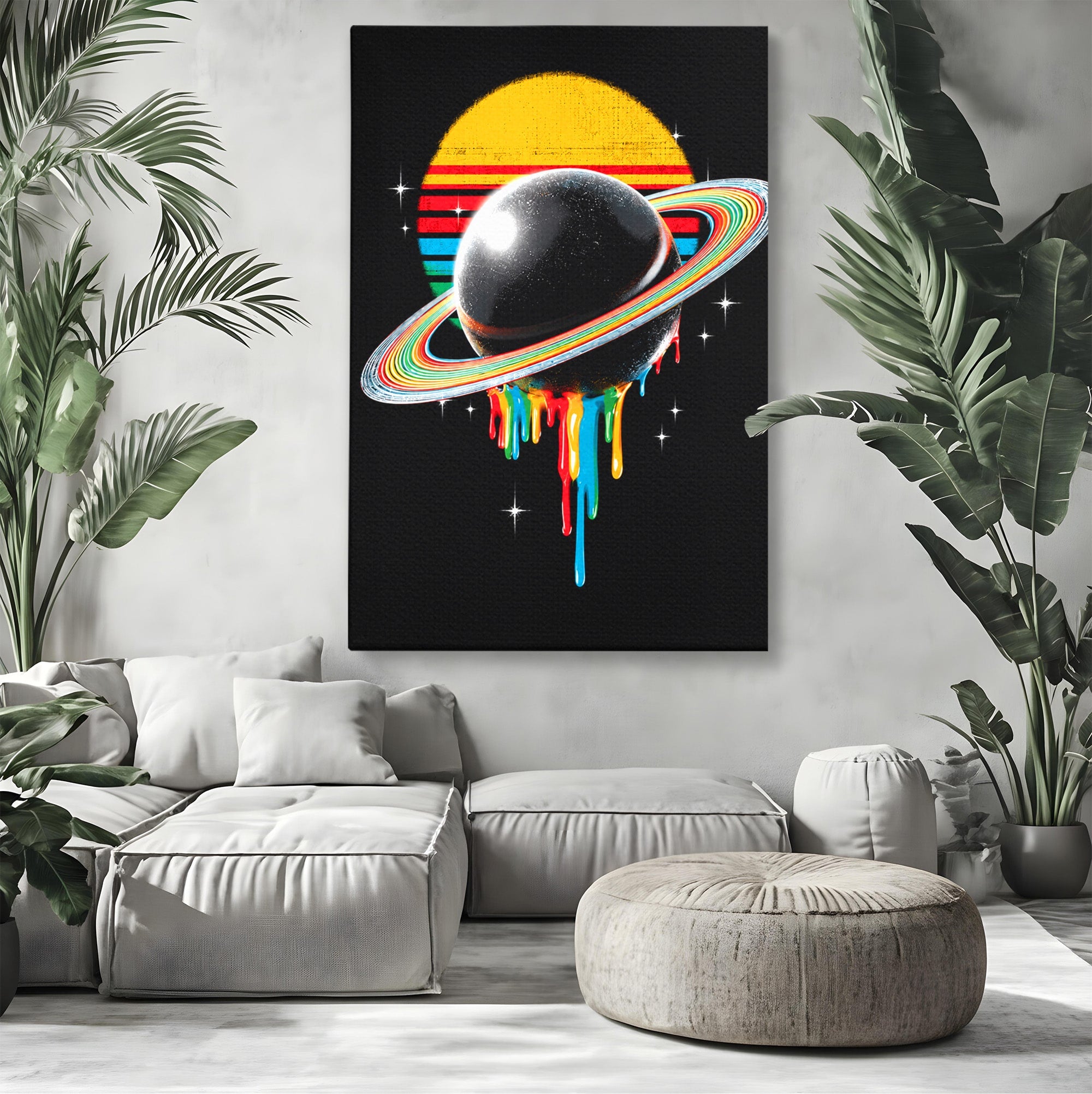 Tablou Canvas Premium LuxCanva® S1033, Saturn Curcubeu, Planeta, Abstract, Spatiu, Univers, Dormitor, Culori Vibrante