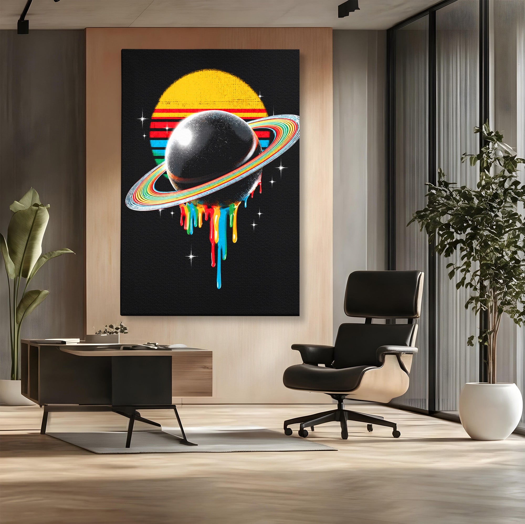 Tablou Canvas Premium LuxCanva® S1033, Saturn Curcubeu, Planeta, Abstract, Spatiu, Univers, Dormitor, Culori Vibrante