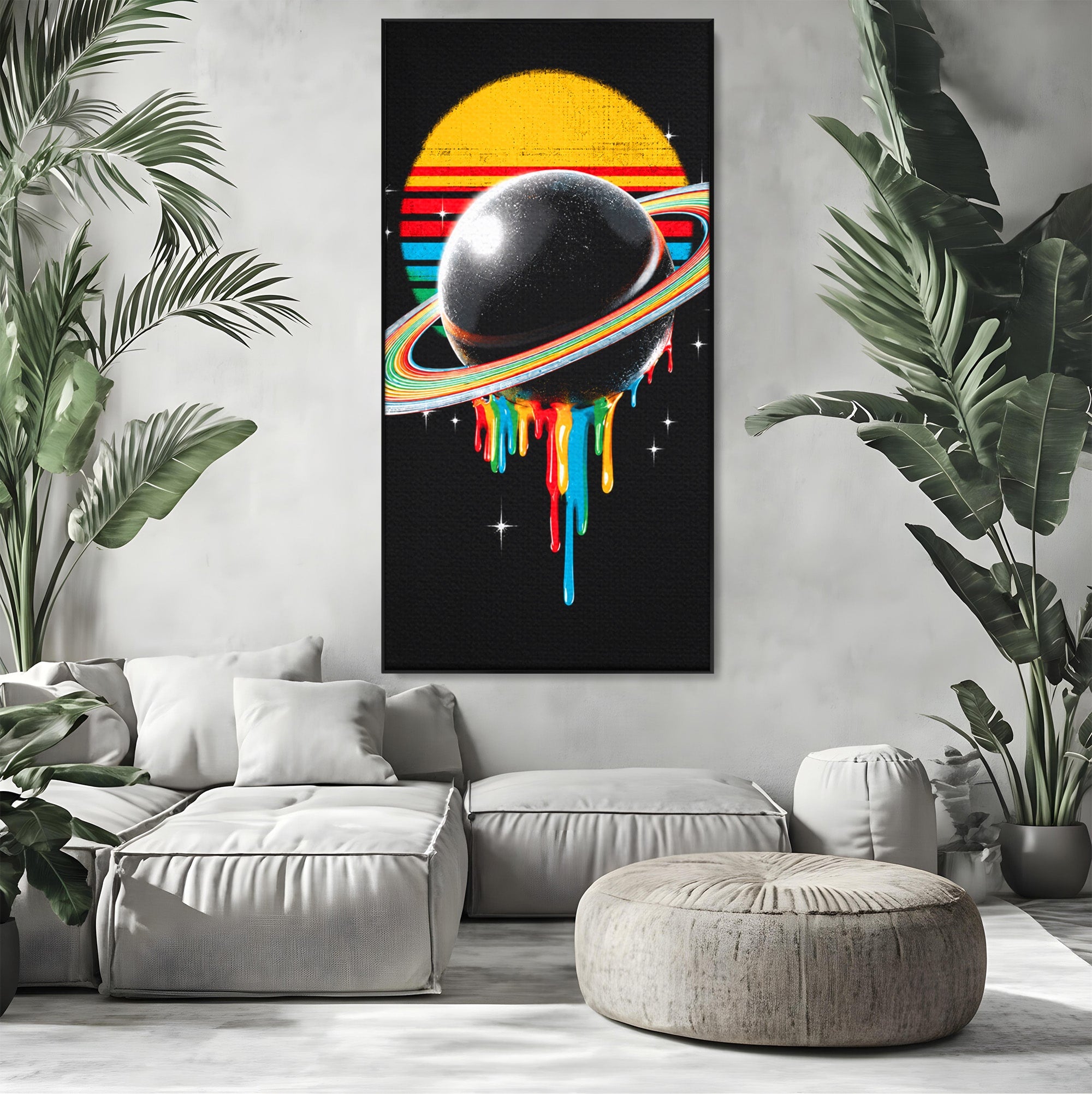 Tablou Canvas Premium LuxCanva® S1033, Saturn Curcubeu, Planeta, Abstract, Spatiu, Univers, Dormitor, Culori Vibrante