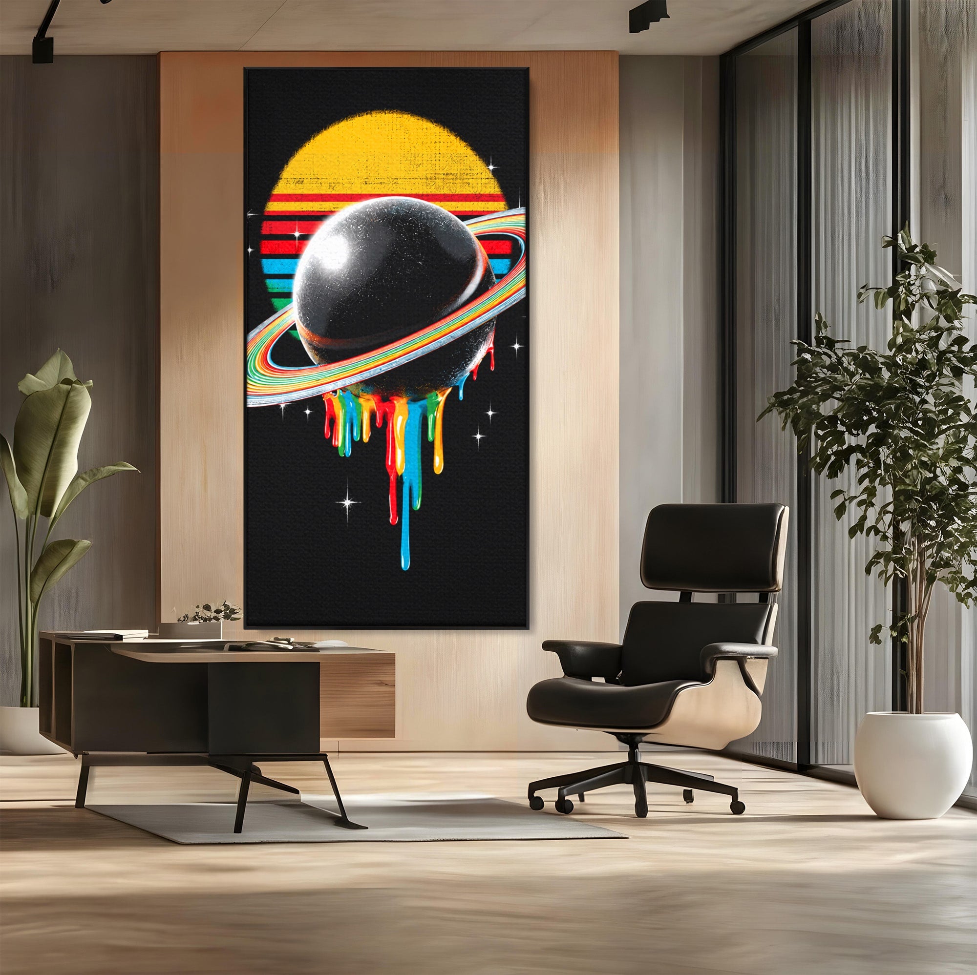 Tablou Canvas Premium LuxCanva® S1033, Saturn Curcubeu, Planeta, Abstract, Spatiu, Univers, Dormitor, Culori Vibrante