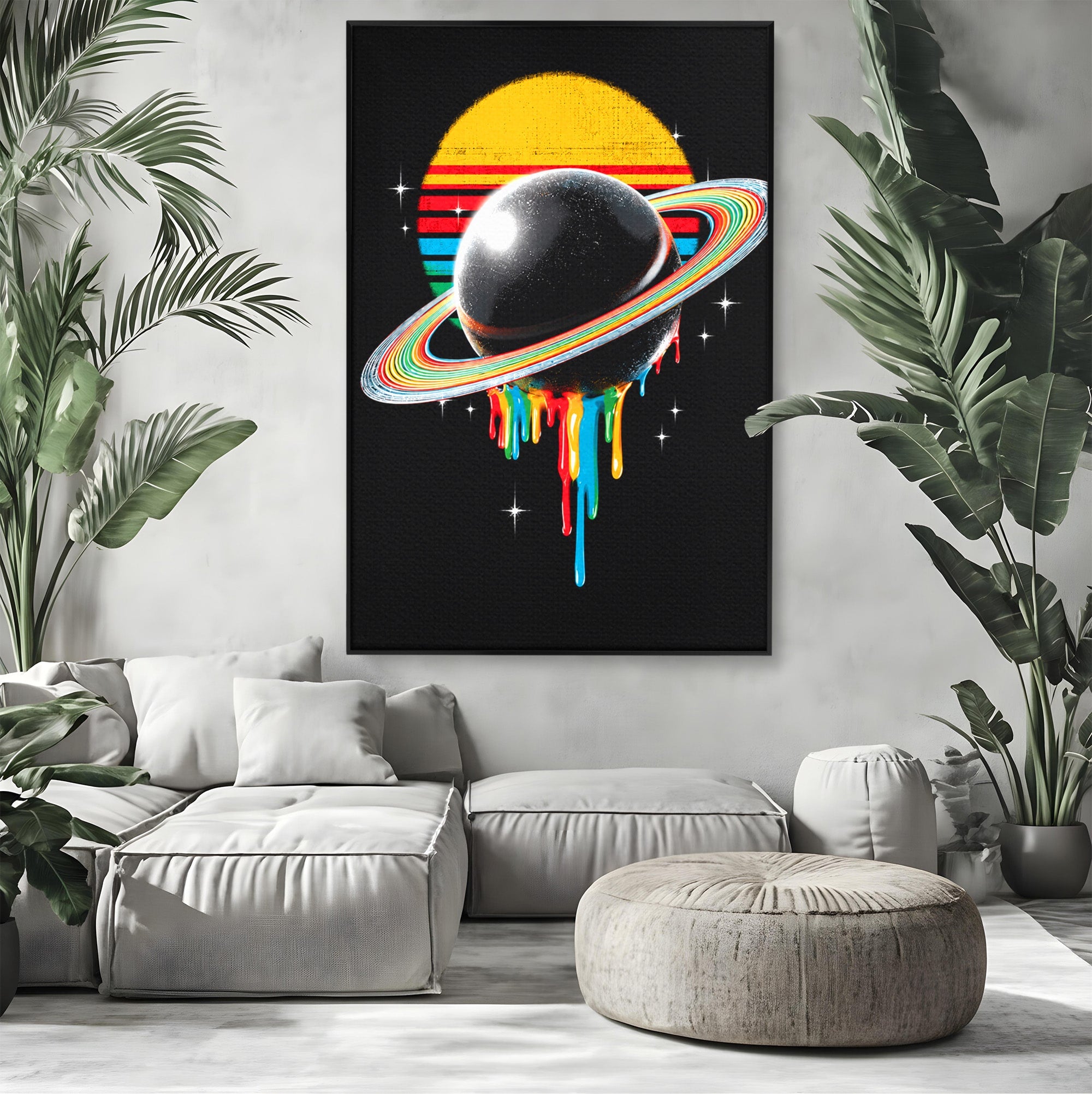 Tablou Canvas Premium LuxCanva® S1033, Saturn Curcubeu, Planeta, Abstract, Spatiu, Univers, Dormitor, Culori Vibrante
