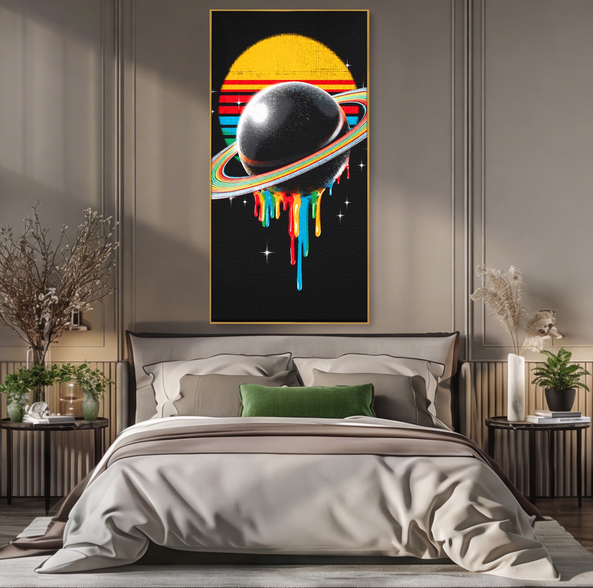 Tablou Canvas Premium LuxCanva® S1033, Saturn Curcubeu, Planeta, Abstract, Spatiu, Univers, Dormitor, Culori Vibrante