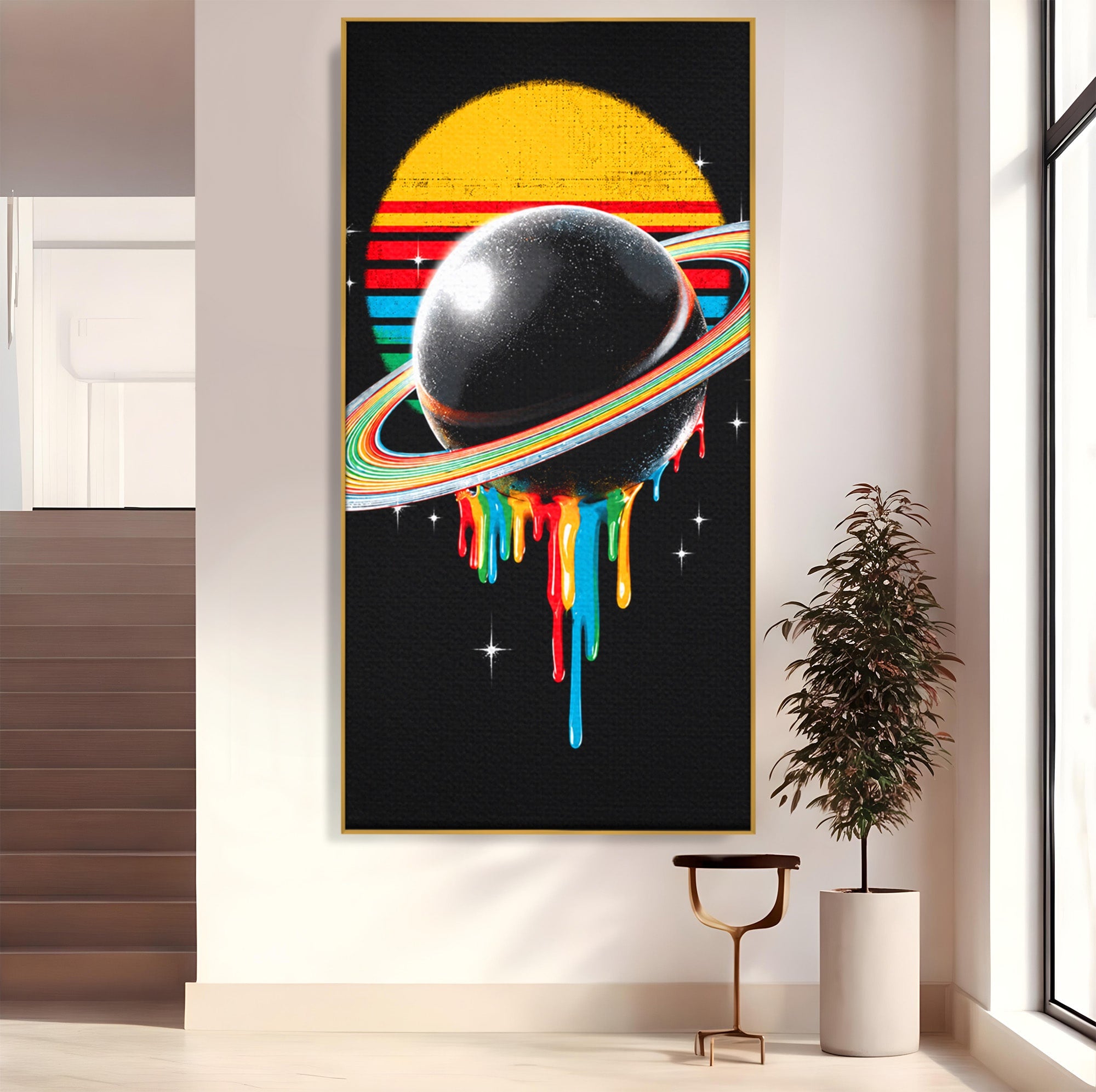 Tablou Canvas Premium LuxCanva® S1033, Saturn Curcubeu, Planeta, Abstract, Spatiu, Univers, Dormitor, Culori Vibrante