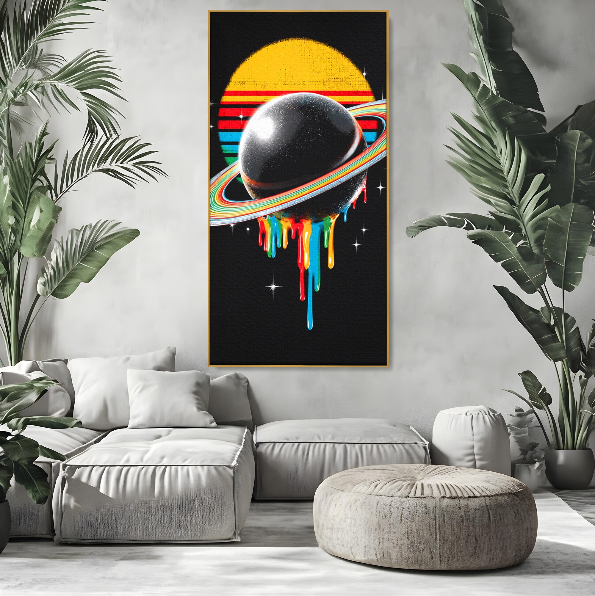Tablou Canvas Premium LuxCanva® S1033, Saturn Curcubeu, Planeta, Abstract, Spatiu, Univers, Dormitor, Culori Vibrante