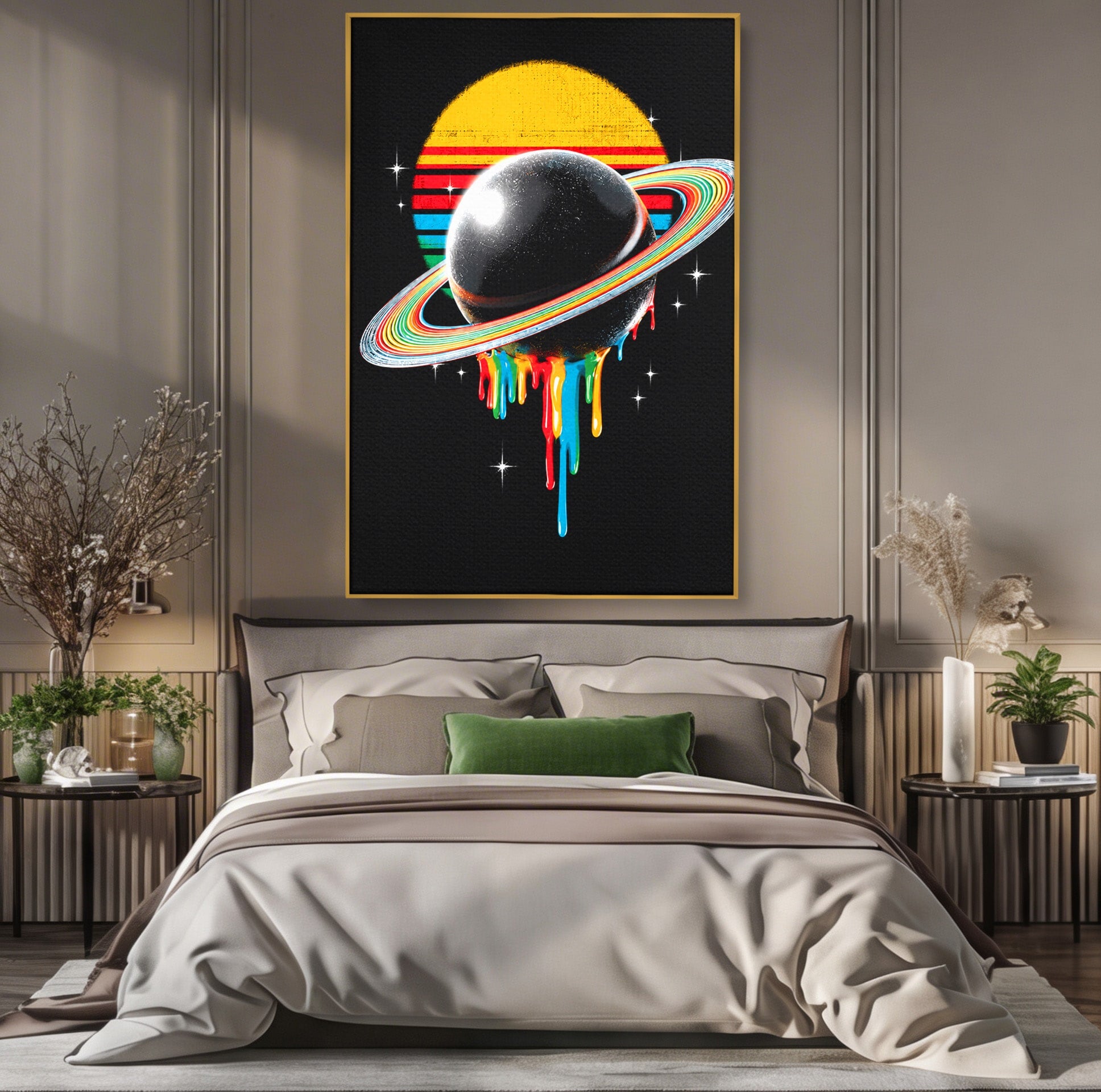 Tablou Canvas Premium LuxCanva® S1033, Saturn Curcubeu, Planeta, Abstract, Spatiu, Univers, Dormitor, Culori Vibrante