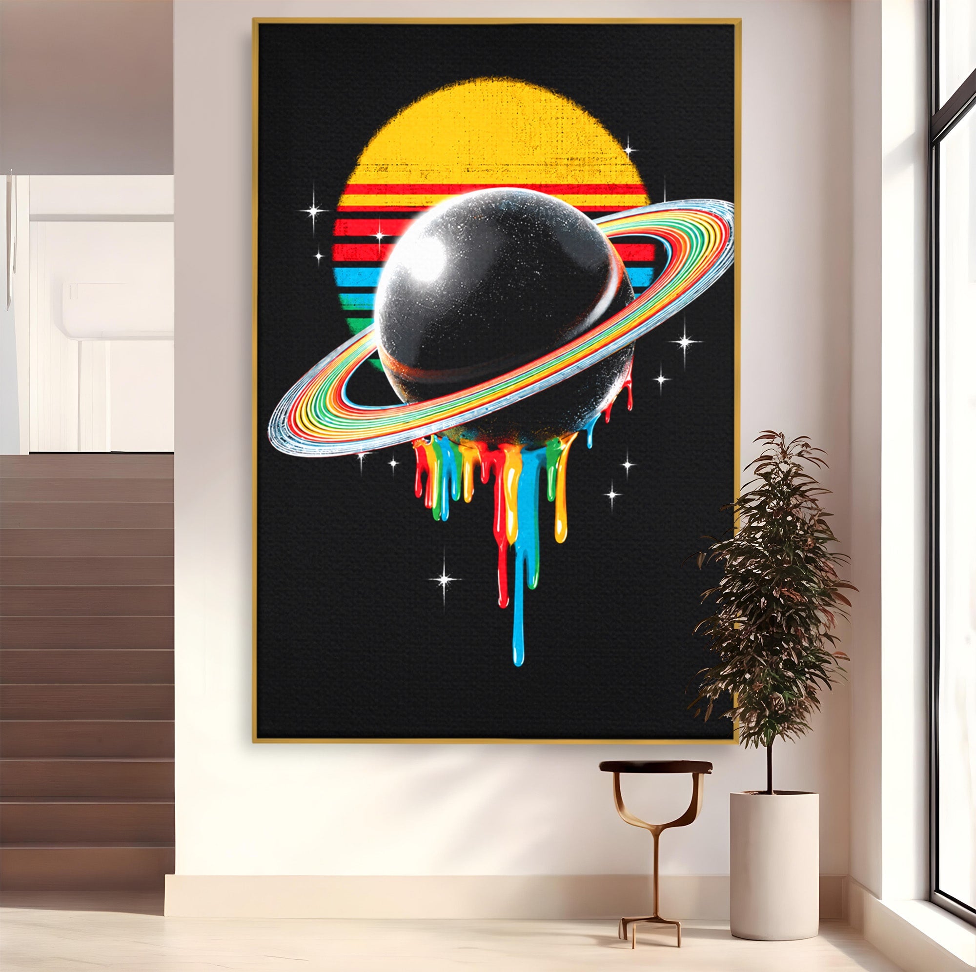 Tablou Canvas Premium LuxCanva® S1033, Saturn Curcubeu, Planeta, Abstract, Spatiu, Univers, Dormitor, Culori Vibrante