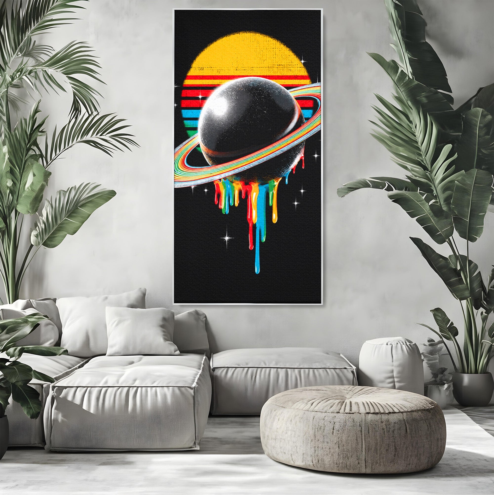Tablou Canvas Premium LuxCanva® S1033, Saturn Curcubeu, Planeta, Abstract, Spatiu, Univers, Dormitor, Culori Vibrante
