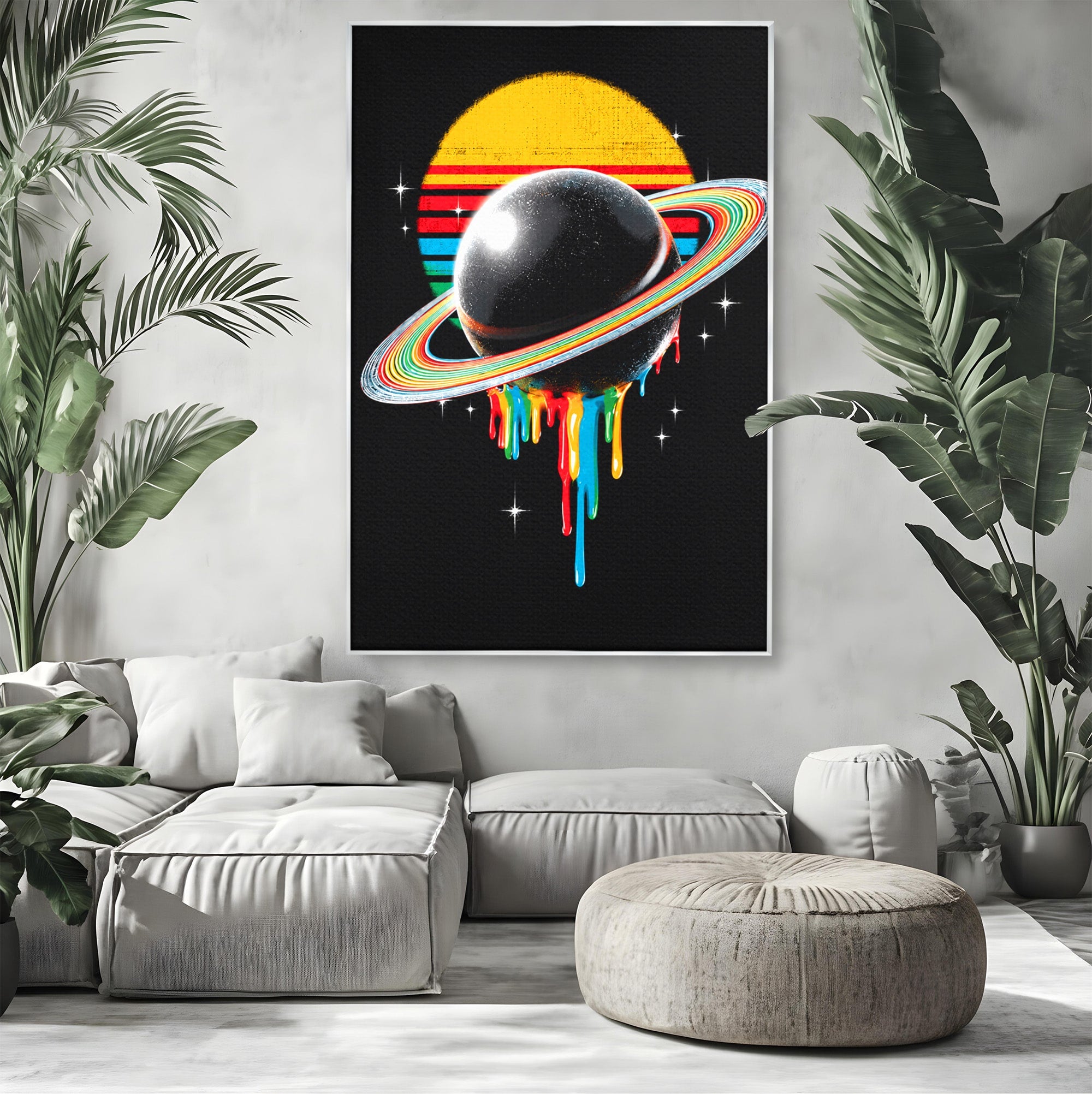 Tablou Canvas Premium LuxCanva® S1033, Saturn Curcubeu, Planeta, Abstract, Spatiu, Univers, Dormitor, Culori Vibrante