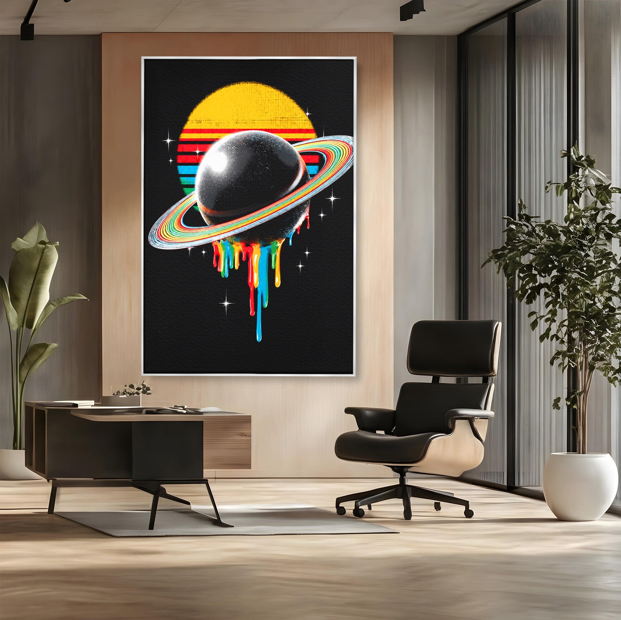 Tablou Canvas Premium LuxCanva® S1033, Saturn Curcubeu, Planeta, Abstract, Spatiu, Univers, Dormitor, Culori Vibrante