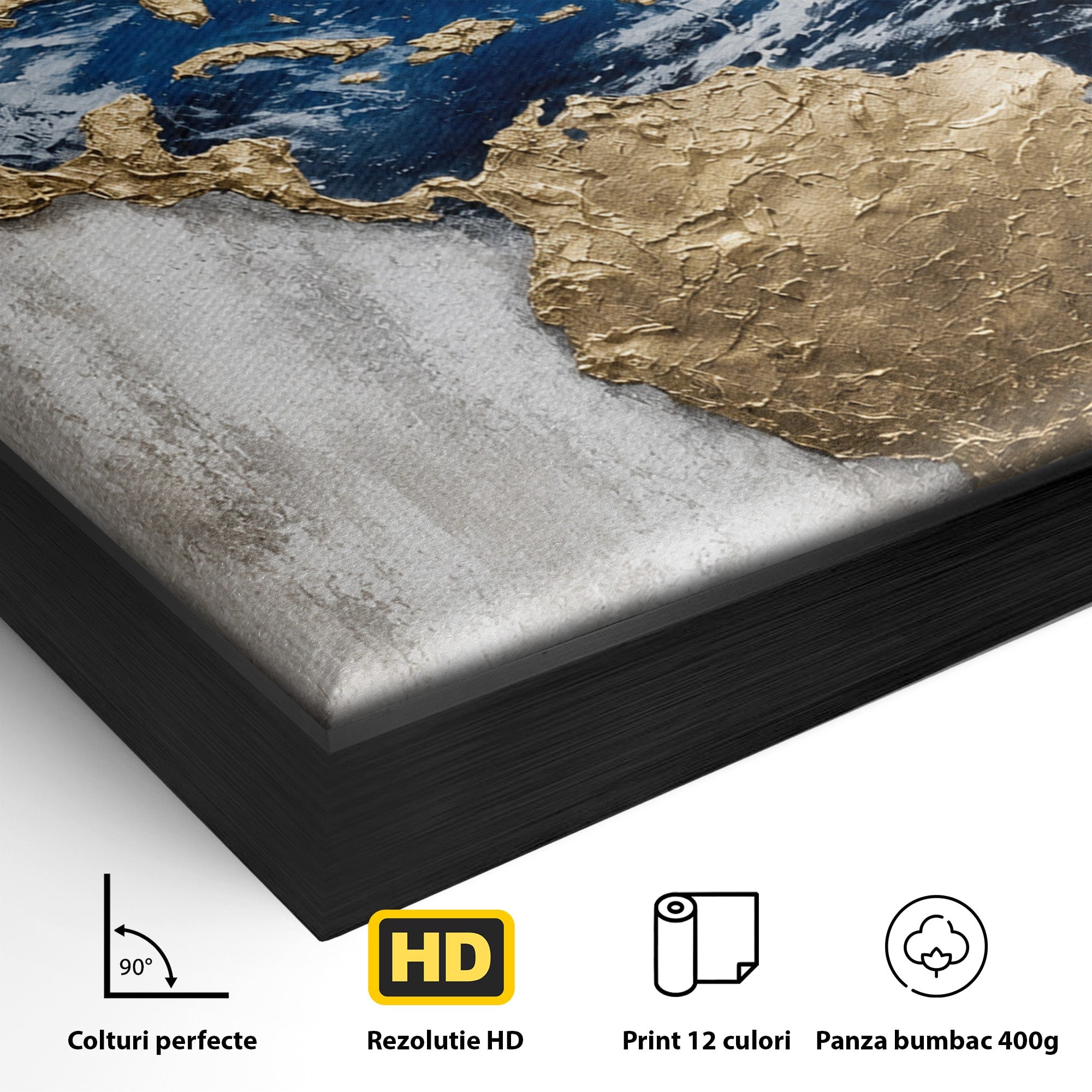Tablou Canvas Premium LuxCanva® S1034, Planeta Aurie, Planeta, Glob, Arta Abstracta, Birou, Modern, Culori Vibrante