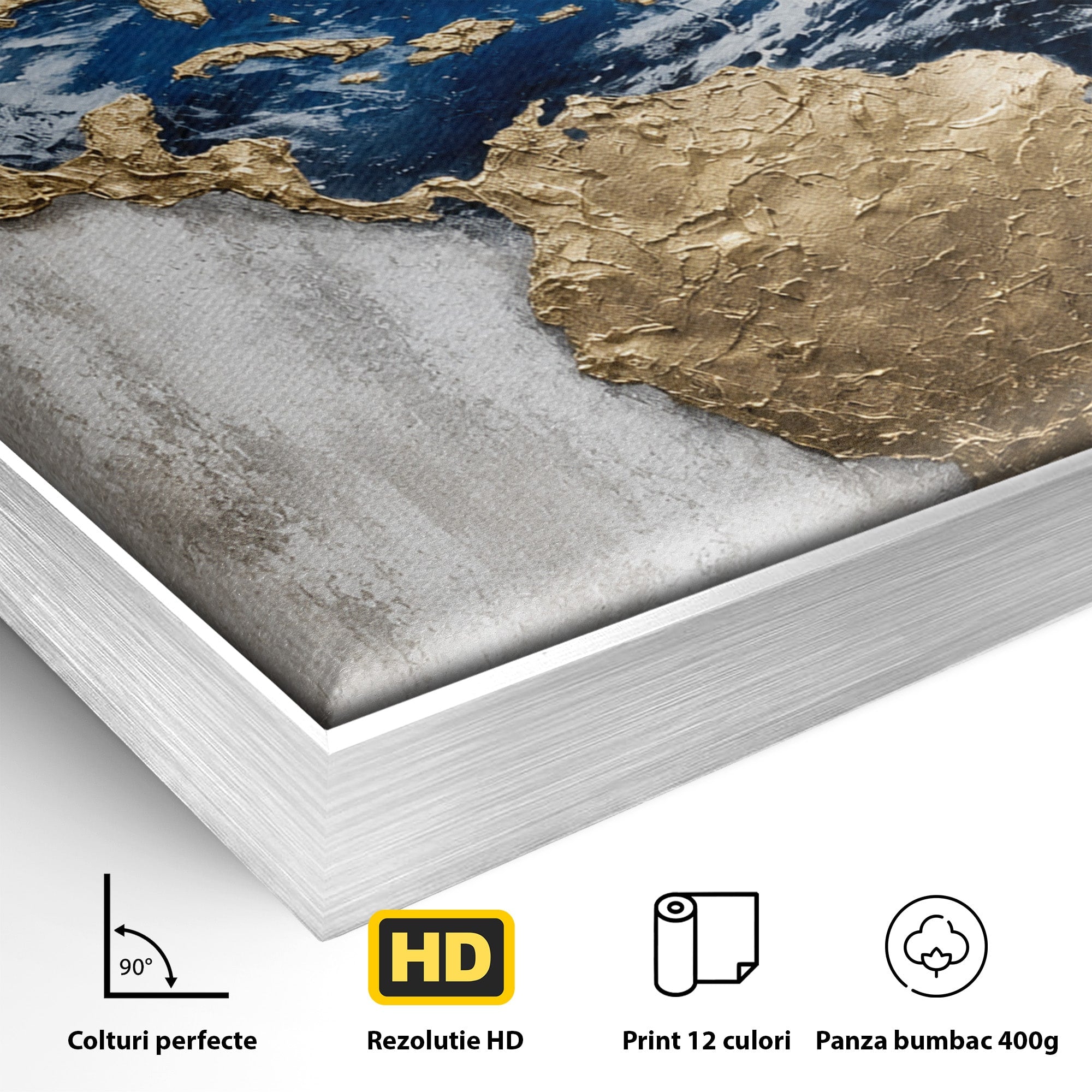 Tablou Canvas Premium LuxCanva® S1034, Planeta Aurie, Planeta, Glob, Arta Abstracta, Birou, Modern, Culori Vibrante