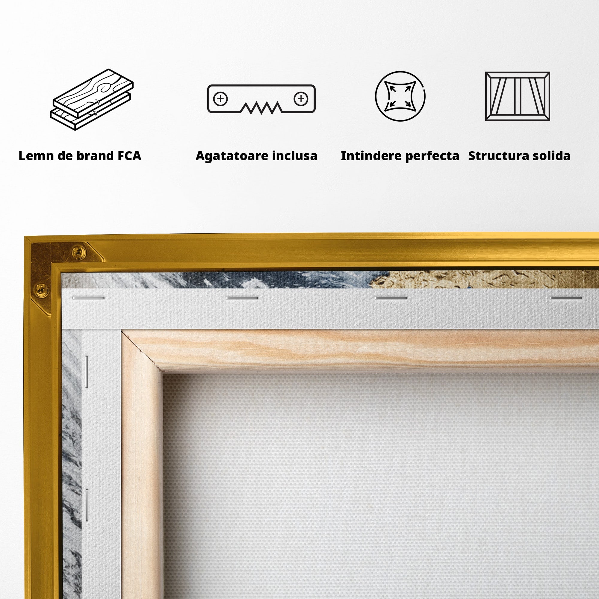 Tablou Canvas Premium LuxCanva® S1034, Planeta Aurie, Planeta, Glob, Arta Abstracta, Birou, Modern, Culori Vibrante