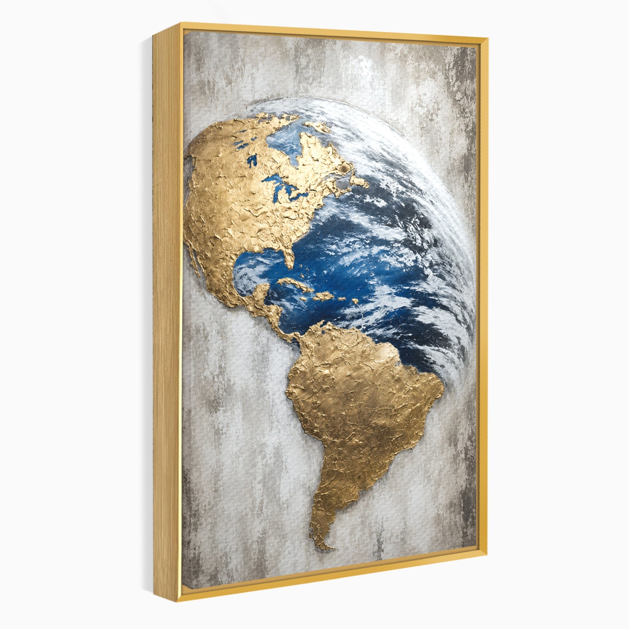 Tablou Canvas Premium LuxCanva® S1034, Planeta Aurie, Planeta, Glob, Arta Abstracta, Birou, Modern, Culori Vibrante