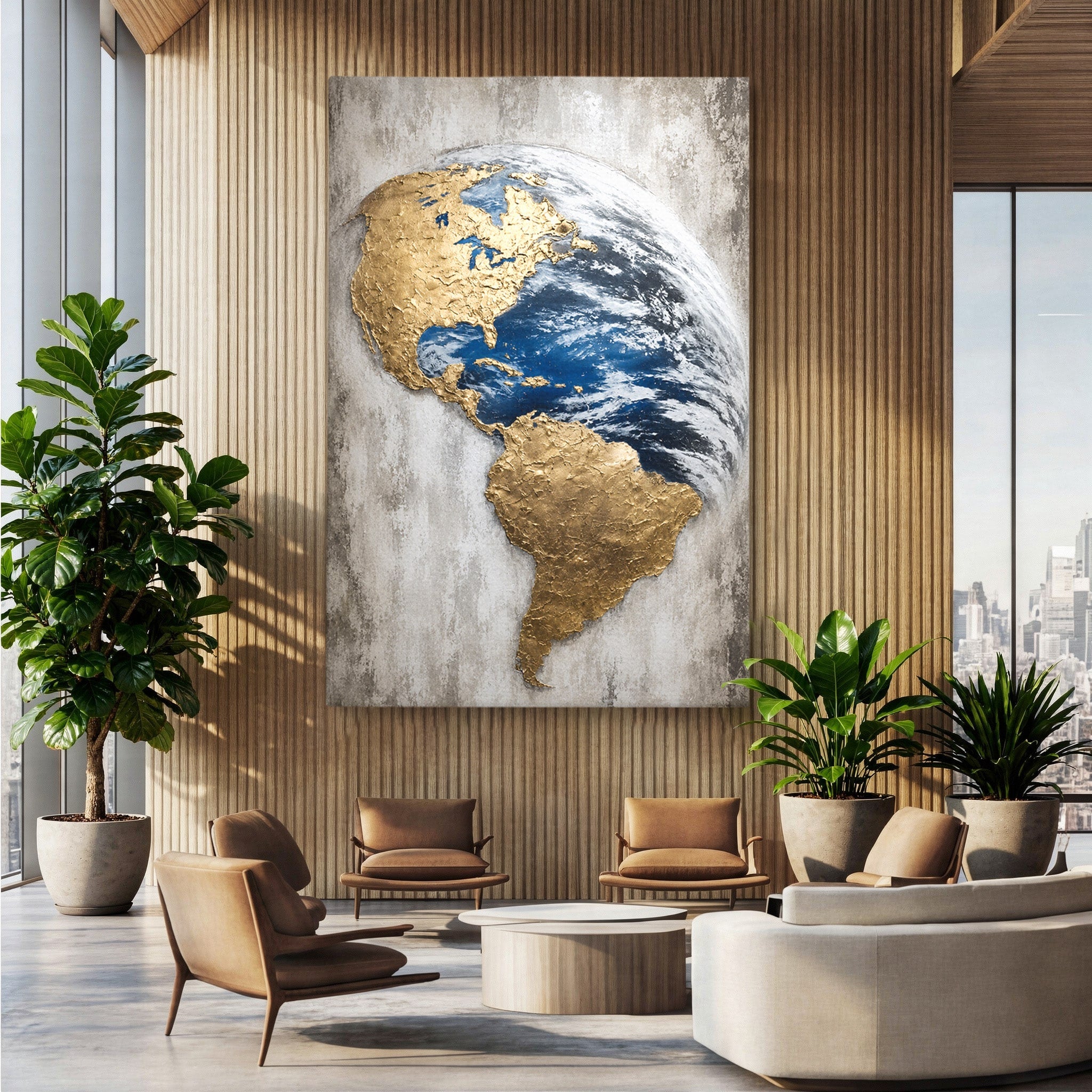 Tablou Canvas Premium LuxCanva® S1034, Planeta Aurie, Planeta, Glob, Arta Abstracta, Birou, Modern, Culori Vibrante