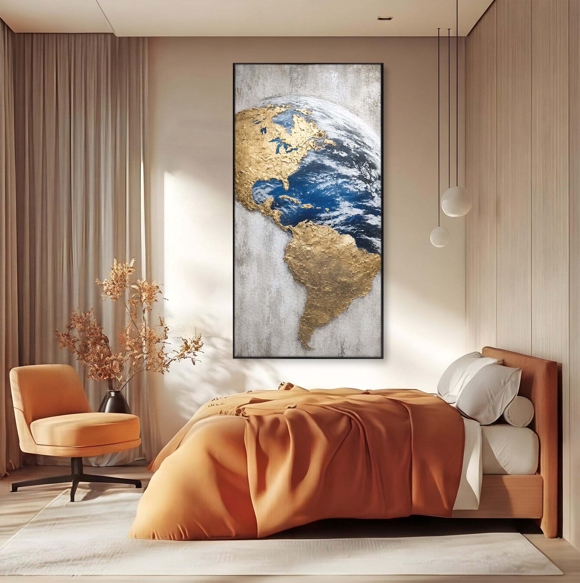 Tablou Canvas Premium LuxCanva® S1034, Planeta Aurie, Planeta, Glob, Arta Abstracta, Birou, Modern, Culori Vibrante