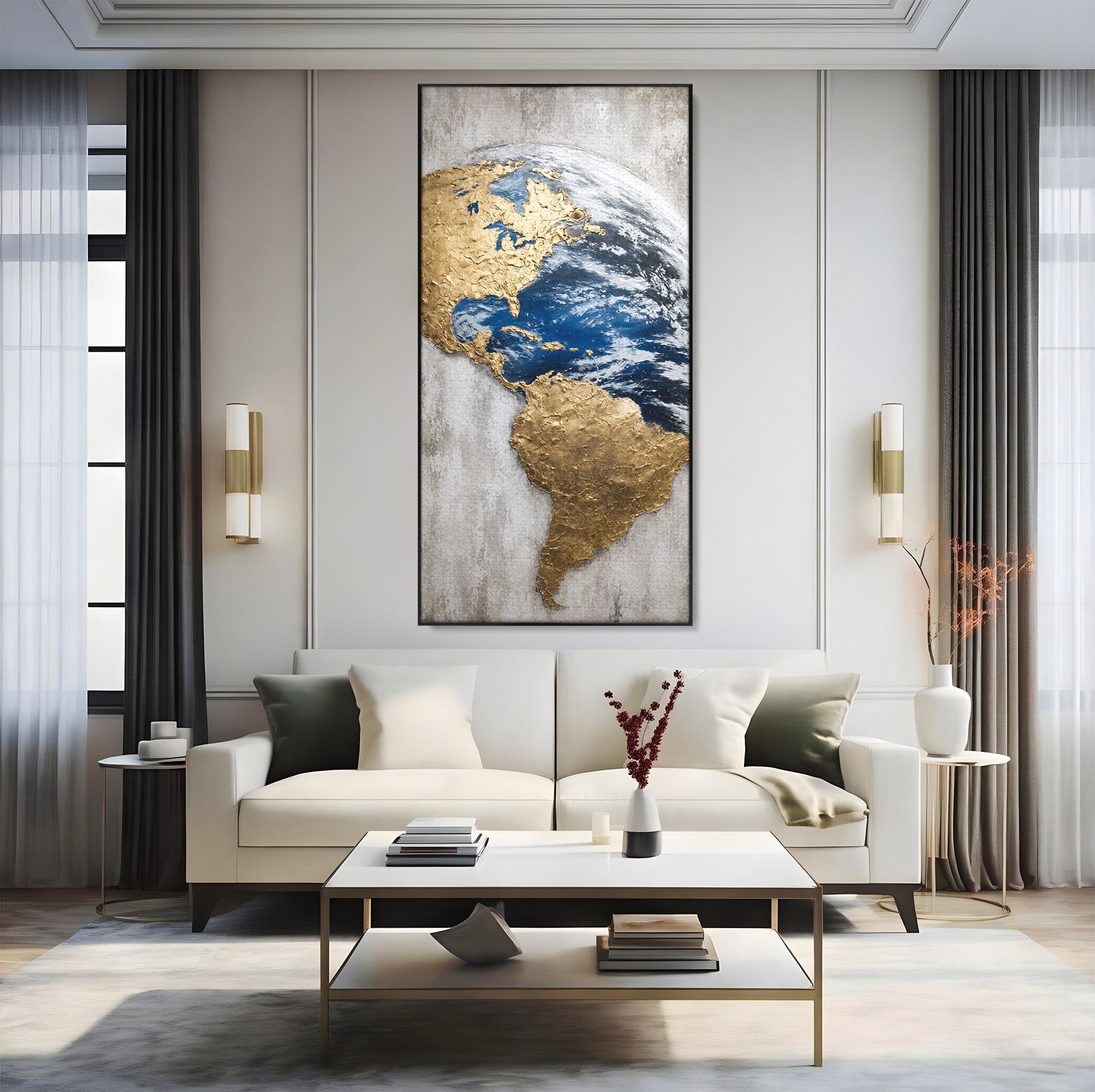 Tablou Canvas Premium LuxCanva® S1034, Planeta Aurie, Planeta, Glob, Arta Abstracta, Birou, Modern, Culori Vibrante