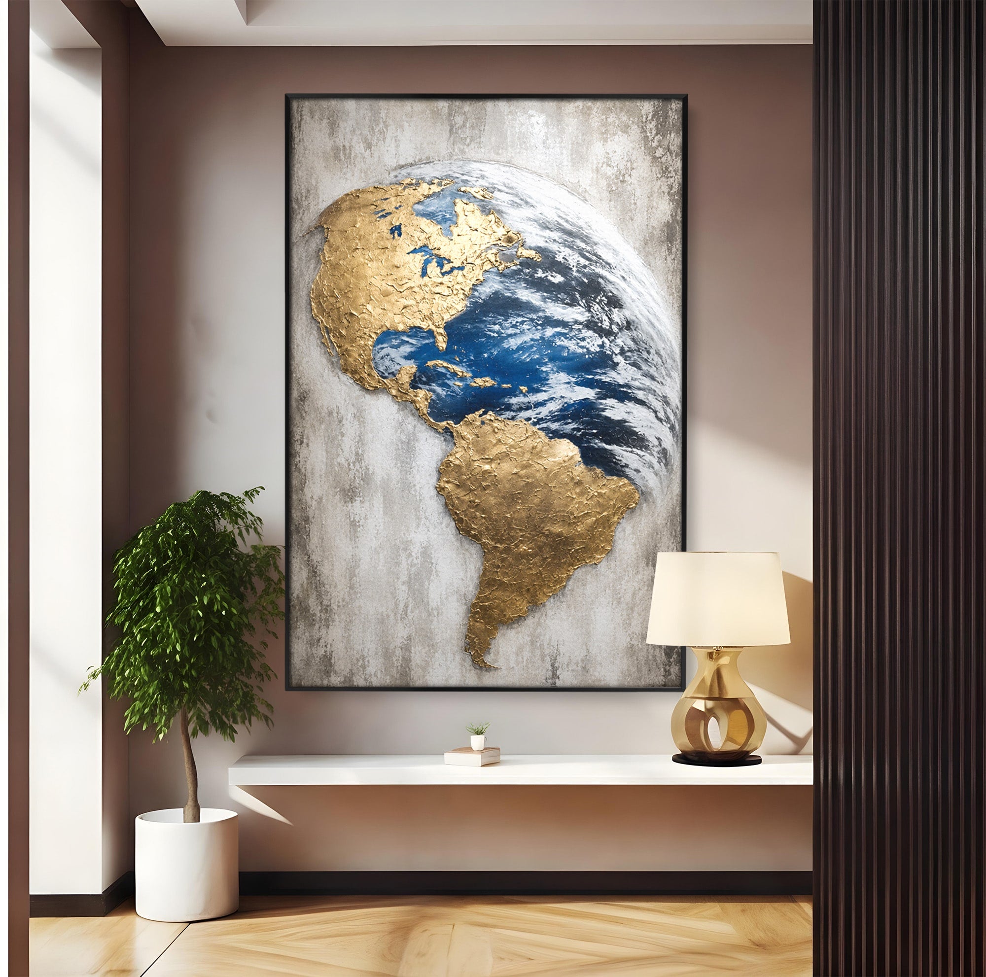 Tablou Canvas Premium LuxCanva® S1034, Planeta Aurie, Planeta, Glob, Arta Abstracta, Birou, Modern, Culori Vibrante