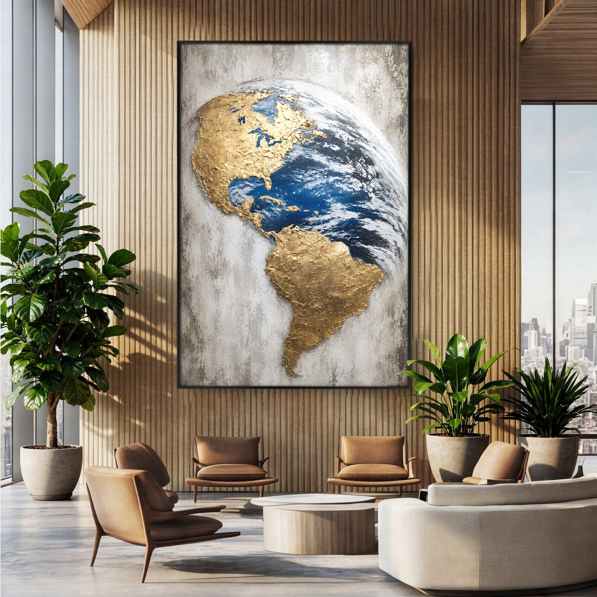 Tablou Canvas Premium LuxCanva® S1034, Planeta Aurie, Planeta, Glob, Arta Abstracta, Birou, Modern, Culori Vibrante
