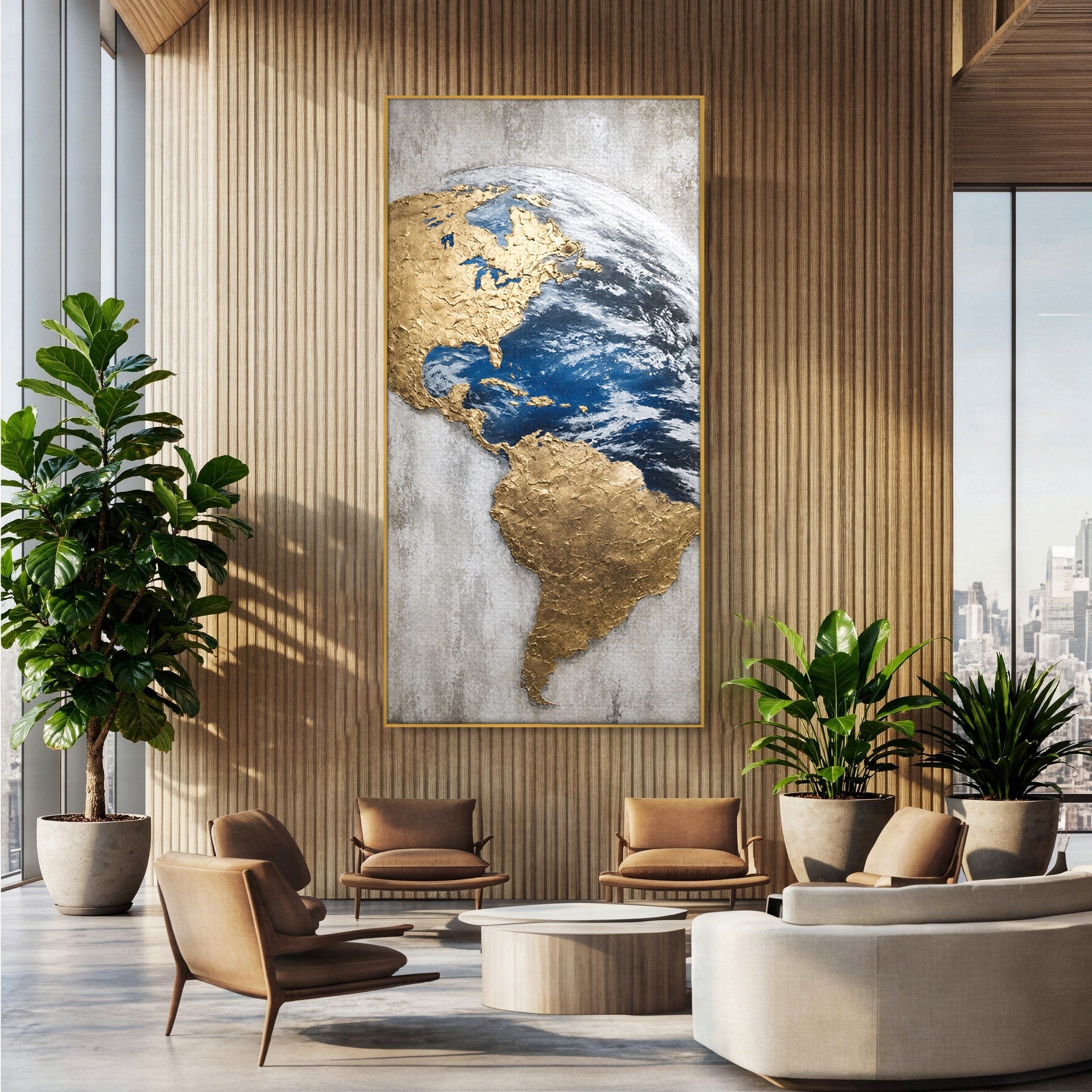 Tablou Canvas Premium LuxCanva® S1034, Planeta Aurie, Planeta, Glob, Arta Abstracta, Birou, Modern, Culori Vibrante