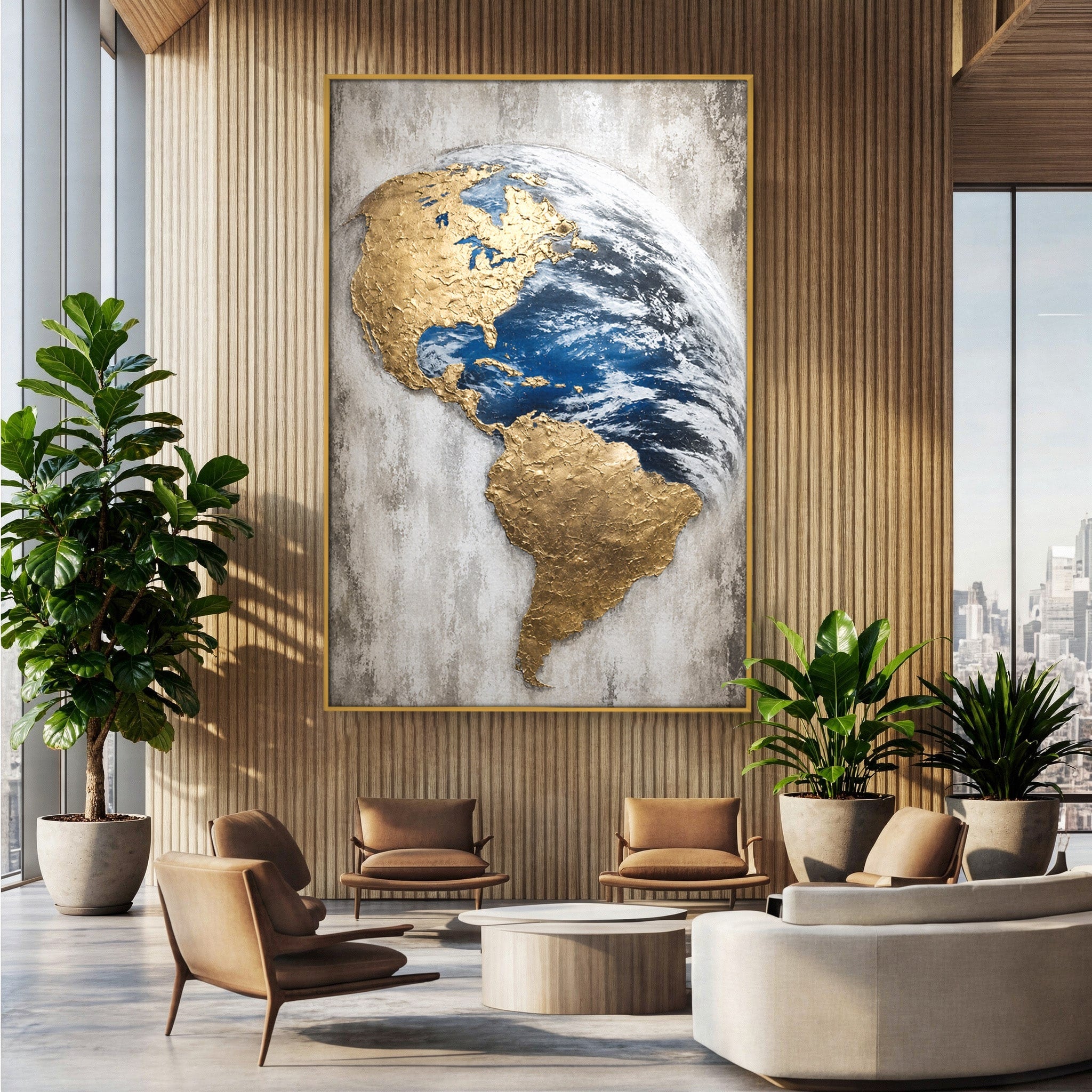 Tablou Canvas Premium LuxCanva® S1034, Planeta Aurie, Planeta, Glob, Arta Abstracta, Birou, Modern, Culori Vibrante