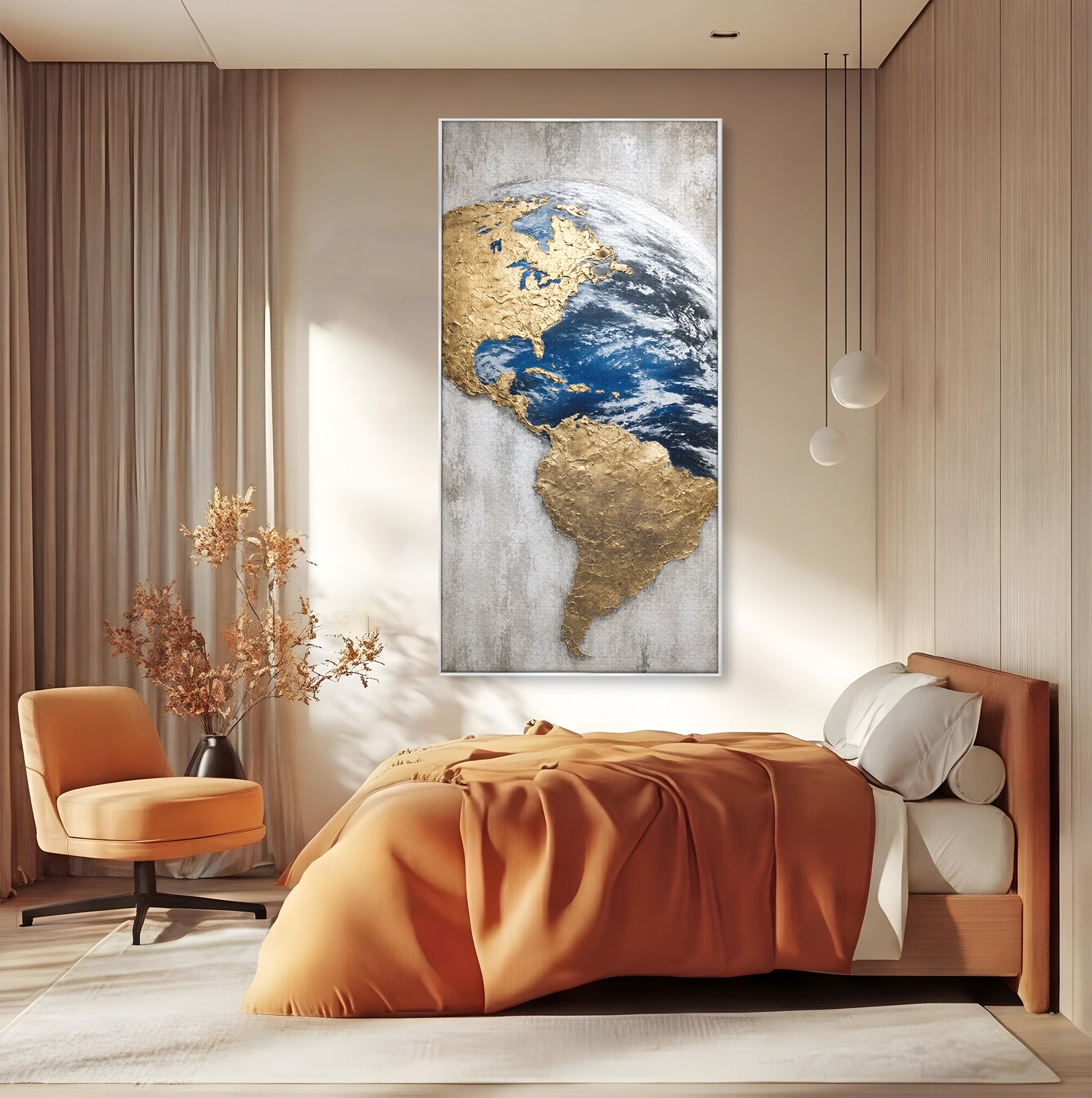 Tablou Canvas Premium LuxCanva® S1034, Planeta Aurie, Planeta, Glob, Arta Abstracta, Birou, Modern, Culori Vibrante