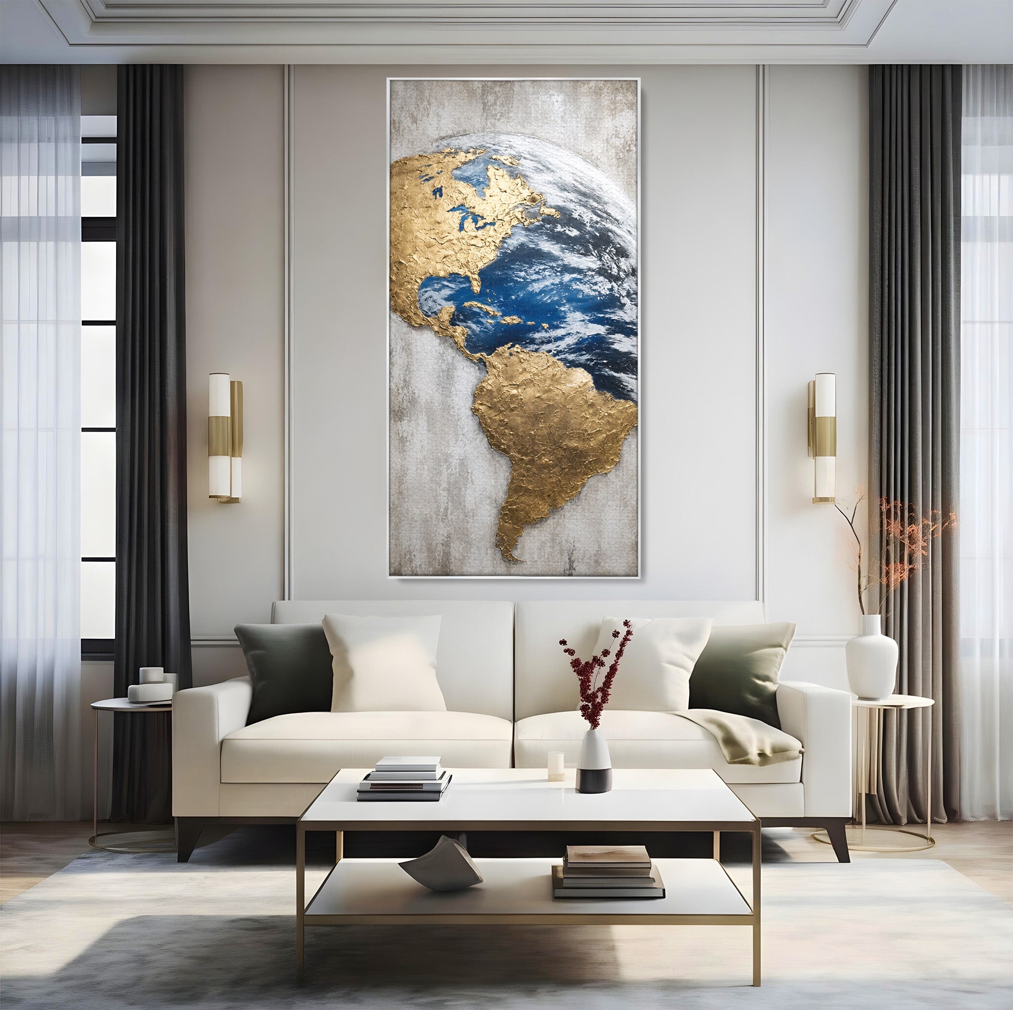 Tablou Canvas Premium LuxCanva® S1034, Planeta Aurie, Planeta, Glob, Arta Abstracta, Birou, Modern, Culori Vibrante