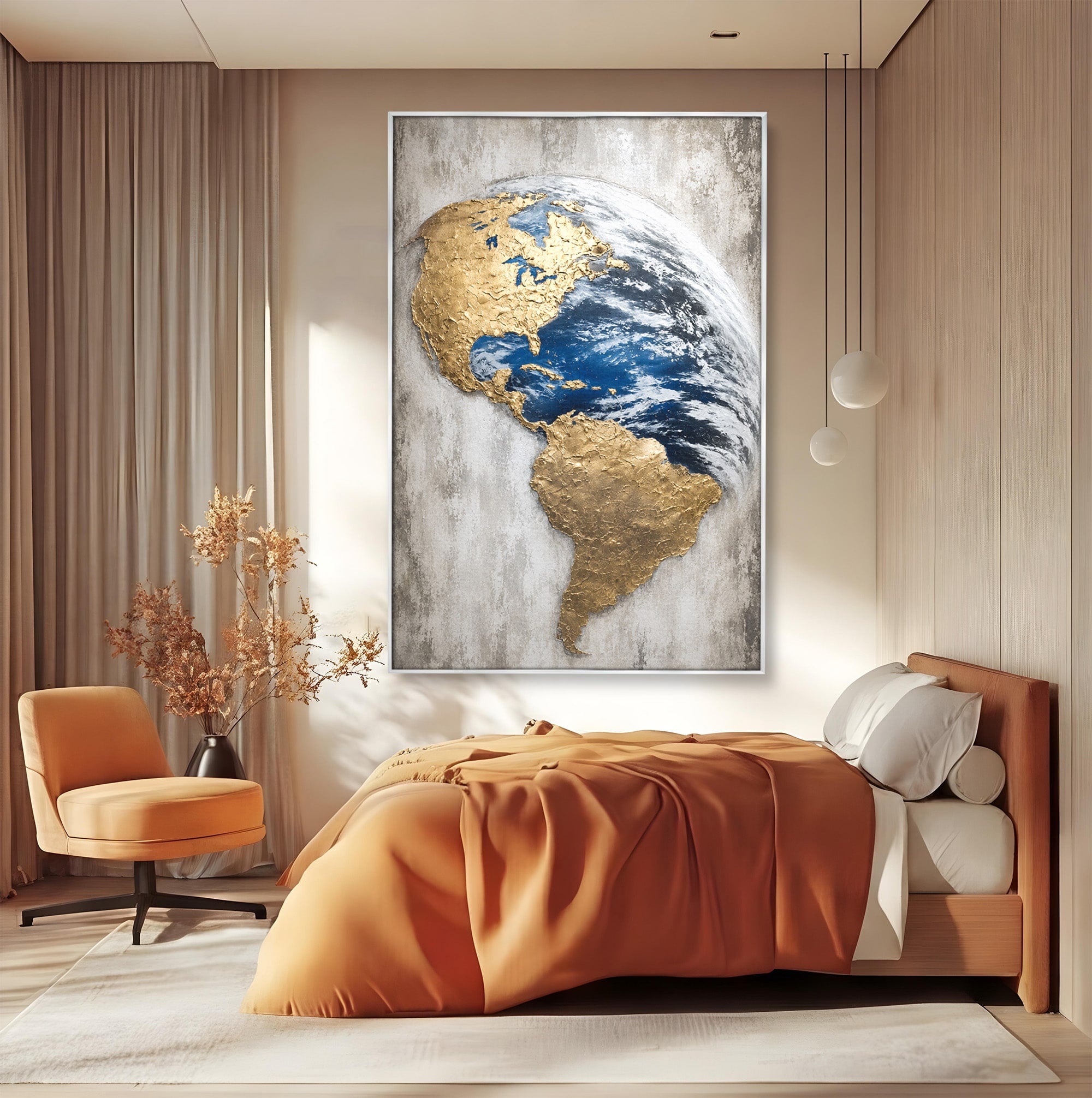 Tablou Canvas Premium LuxCanva® S1034, Planeta Aurie, Planeta, Glob, Arta Abstracta, Birou, Modern, Culori Vibrante