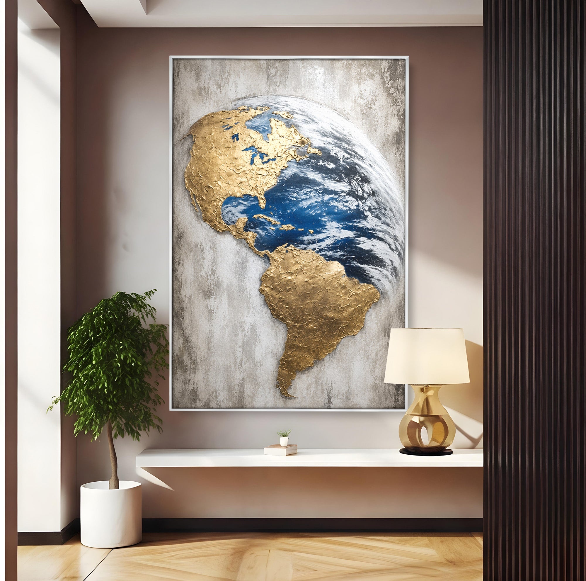 Tablou Canvas Premium LuxCanva® S1034, Planeta Aurie, Planeta, Glob, Arta Abstracta, Birou, Modern, Culori Vibrante
