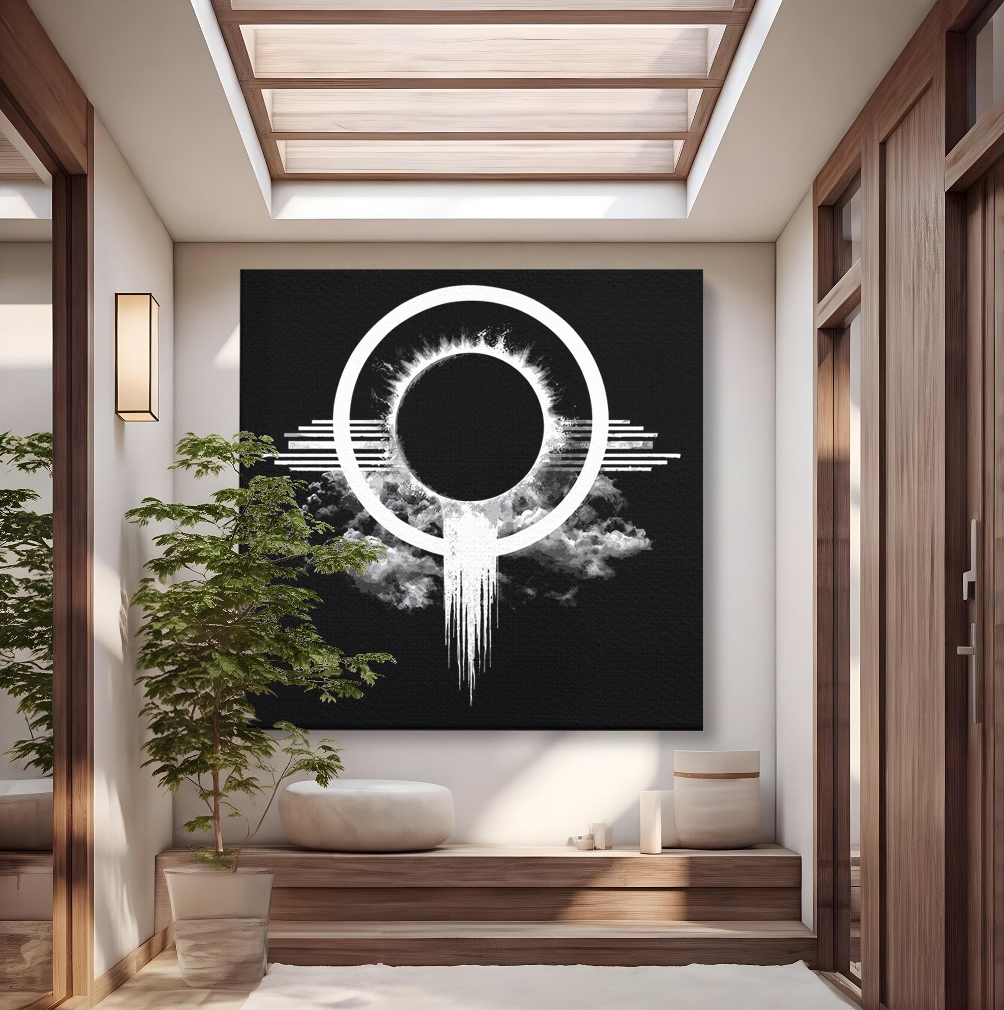 Tablou Canvas Premium LuxCanva® S1035, Eclipsa Abstracta, Eclipsa, Abstract, Noapte, Cerc, Dormitor, Culori Vibrante