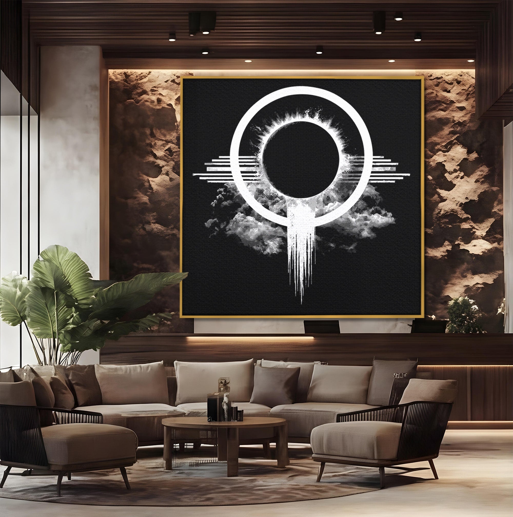 Tablou Canvas Premium LuxCanva® S1035, Eclipsa Abstracta, Eclipsa, Abstract, Noapte, Cerc, Dormitor, Culori Vibrante