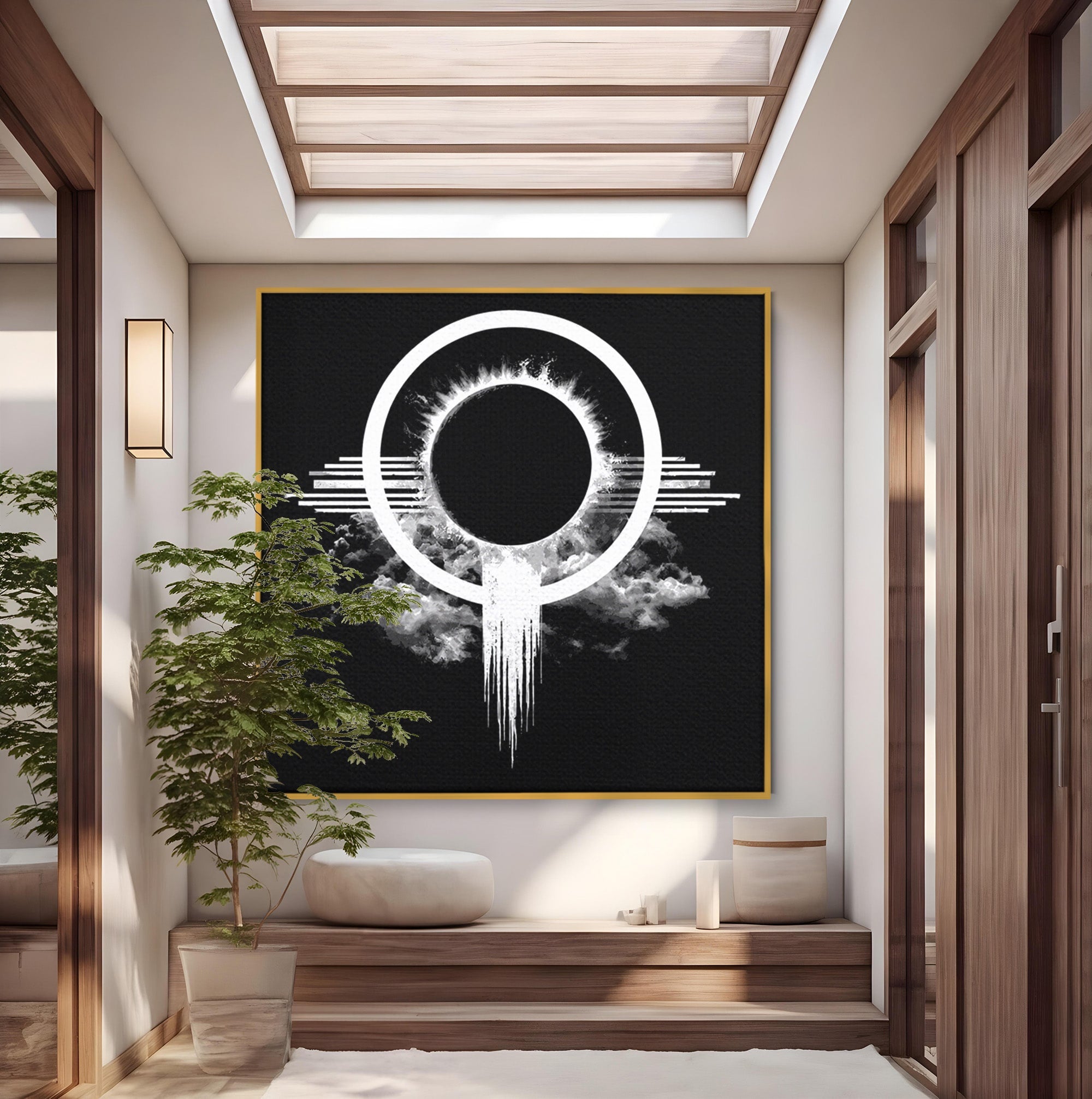 Tablou Canvas Premium LuxCanva® S1035, Eclipsa Abstracta, Eclipsa, Abstract, Noapte, Cerc, Dormitor, Culori Vibrante