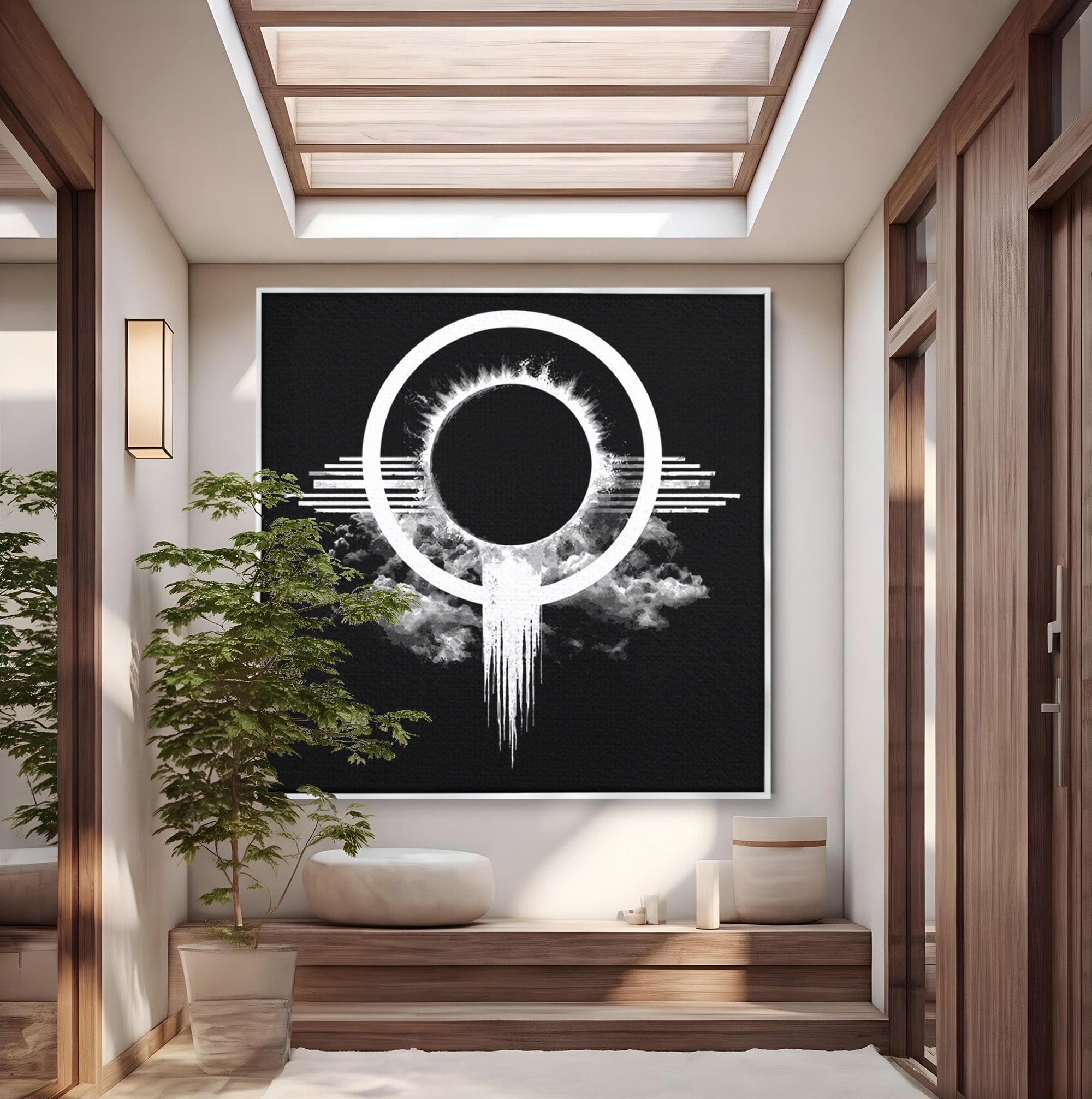 Tablou Canvas Premium LuxCanva® S1035, Eclipsa Abstracta, Eclipsa, Abstract, Noapte, Cerc, Dormitor, Culori Vibrante