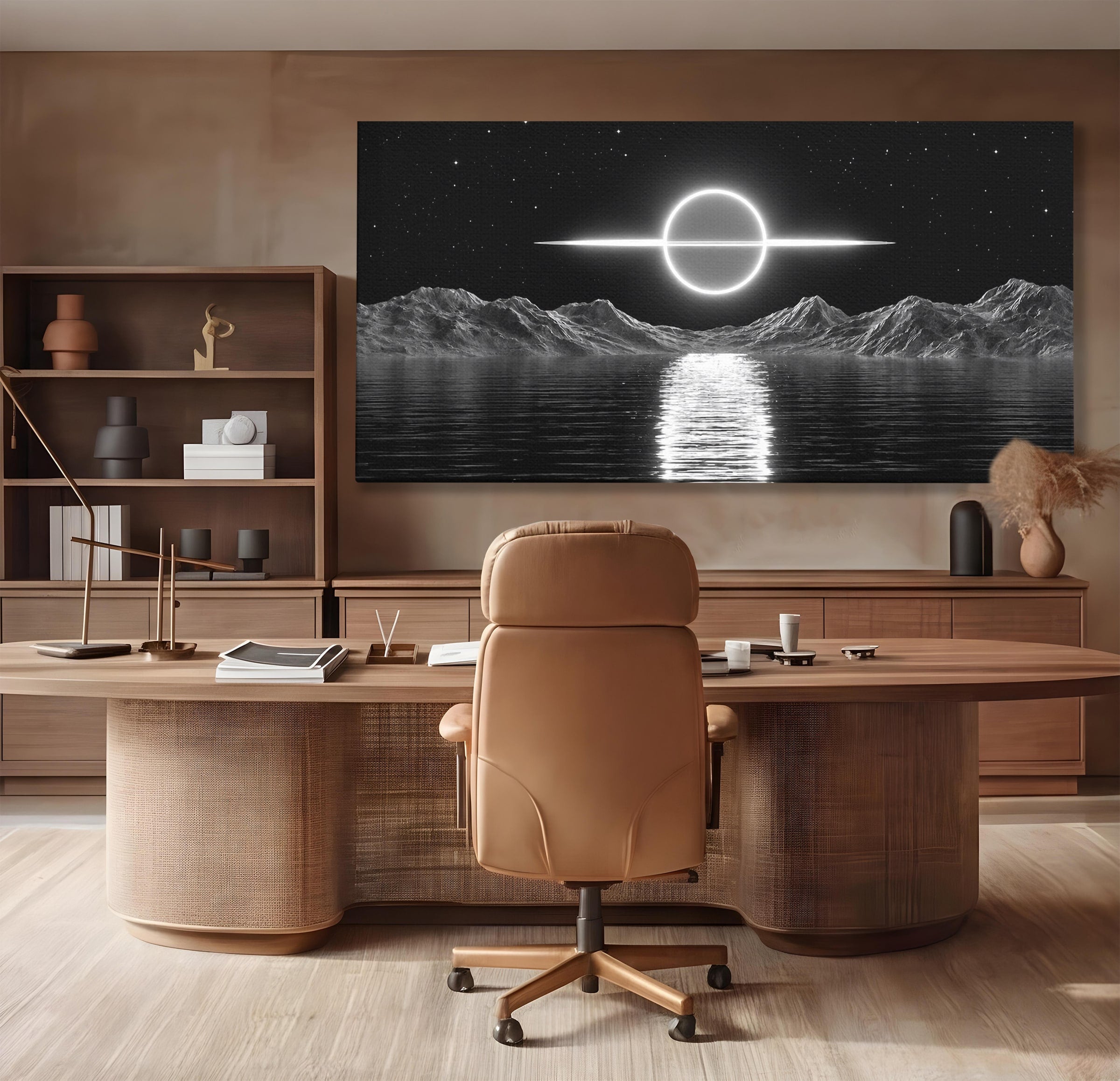 Tablou Canvas Premium LuxCanva® S1036, Eclipsa Lunara, Peisaj, Noapte, Luna, Dormitor, Birou, Culori Vibrante