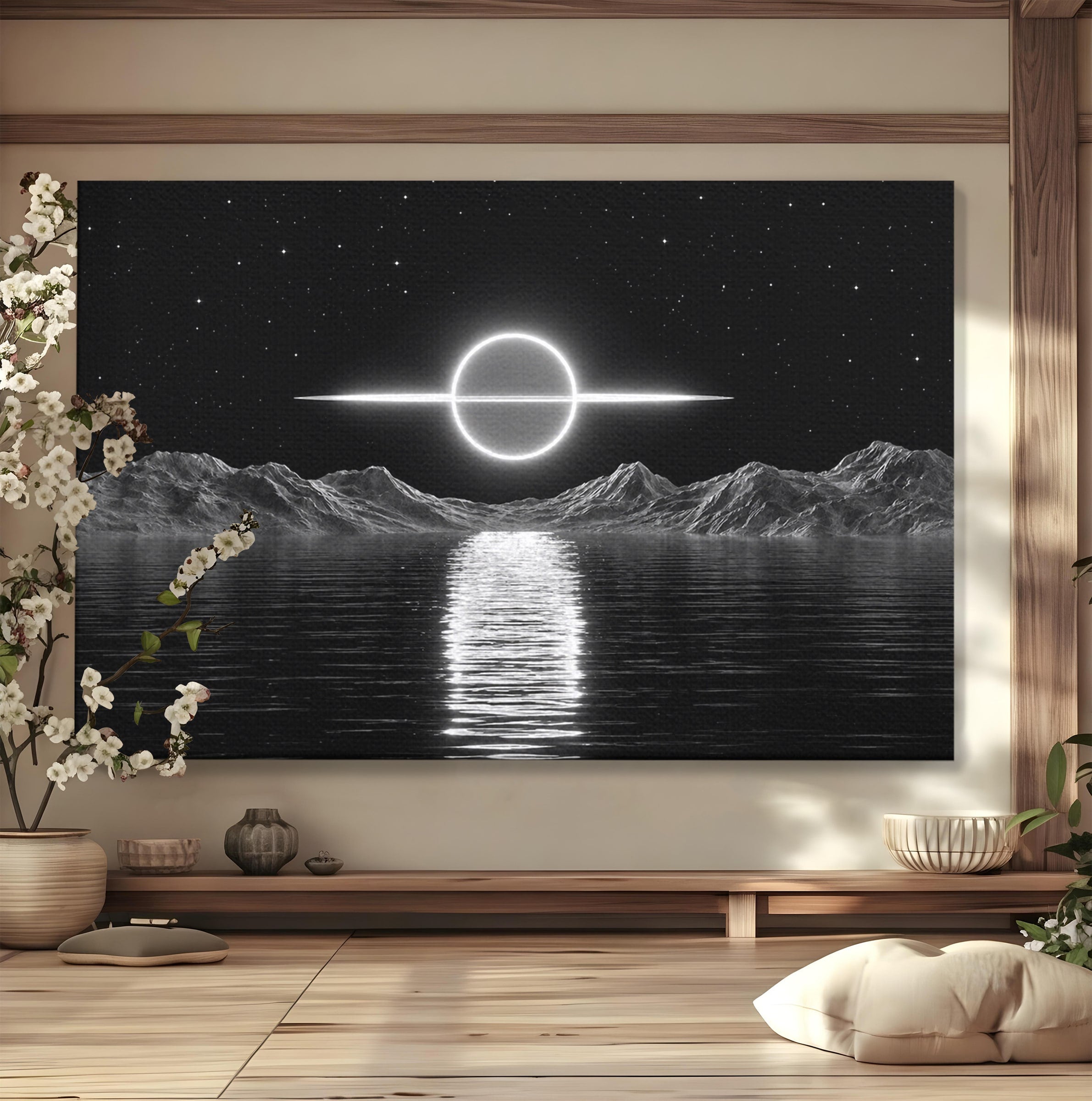 Tablou Canvas Premium LuxCanva® S1036, Eclipsa Lunara, Peisaj, Noapte, Luna, Dormitor, Birou, Culori Vibrante
