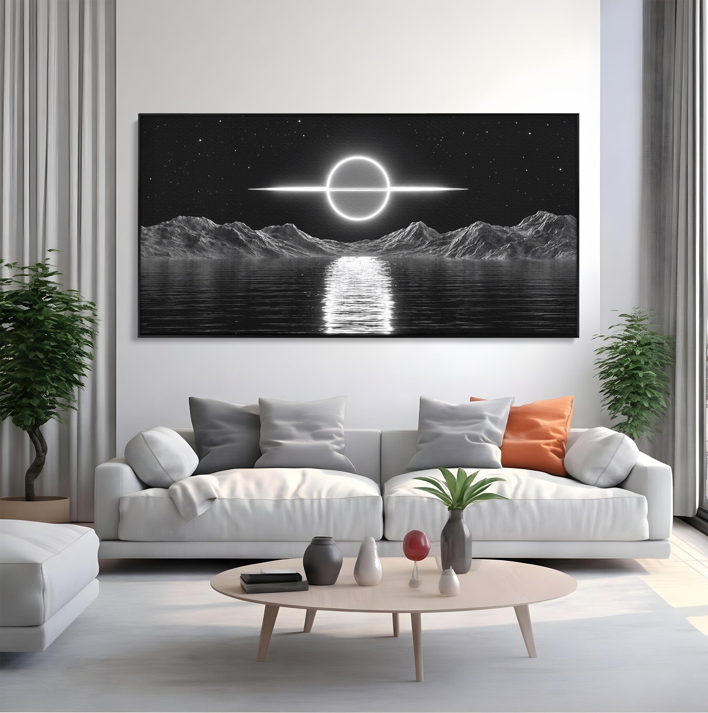 Tablou Canvas Premium LuxCanva® S1036, Eclipsa Lunara, Peisaj, Noapte, Luna, Dormitor, Birou, Culori Vibrante