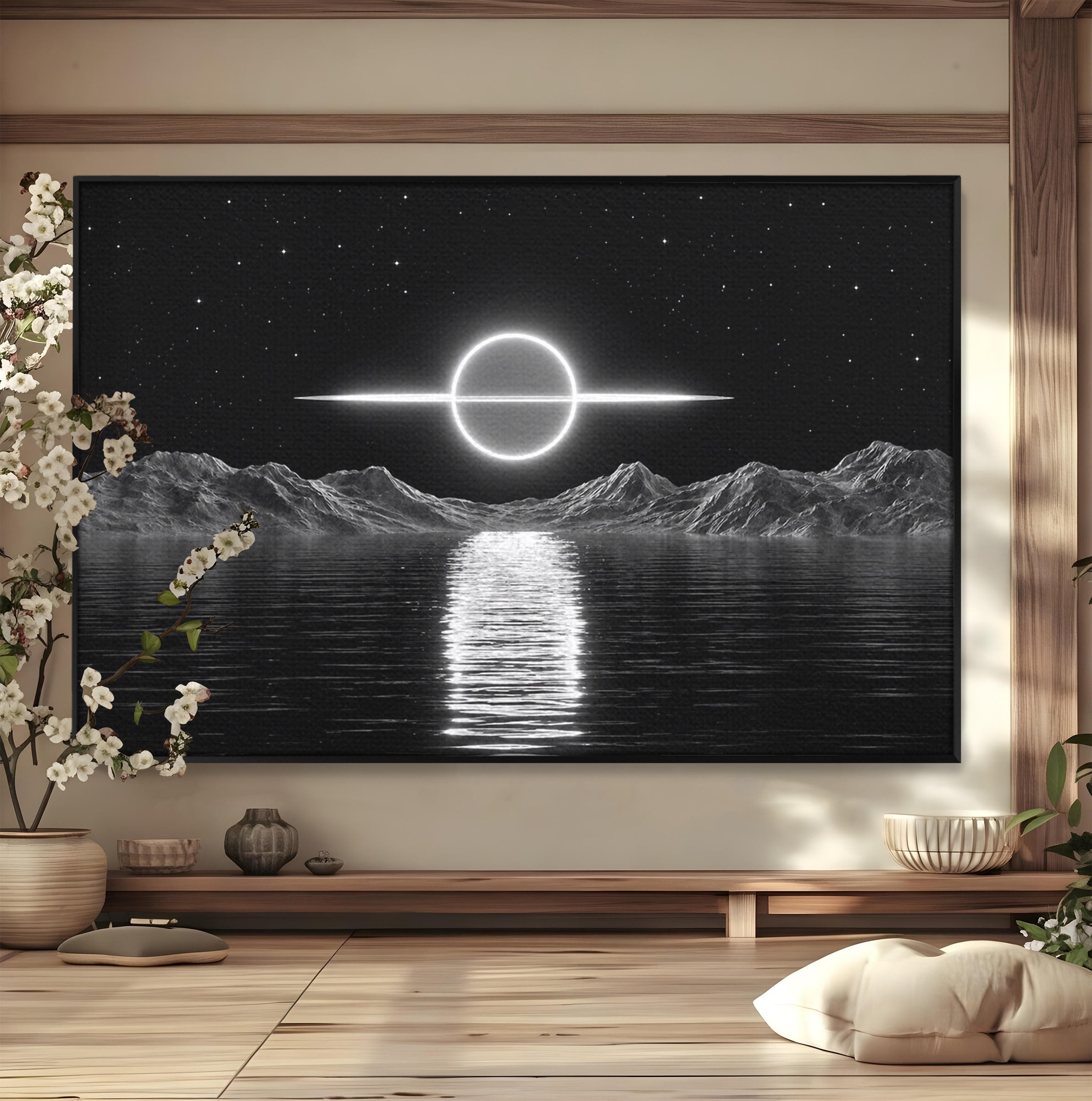 Tablou Canvas Premium LuxCanva® S1036, Eclipsa Lunara, Peisaj, Noapte, Luna, Dormitor, Birou, Culori Vibrante