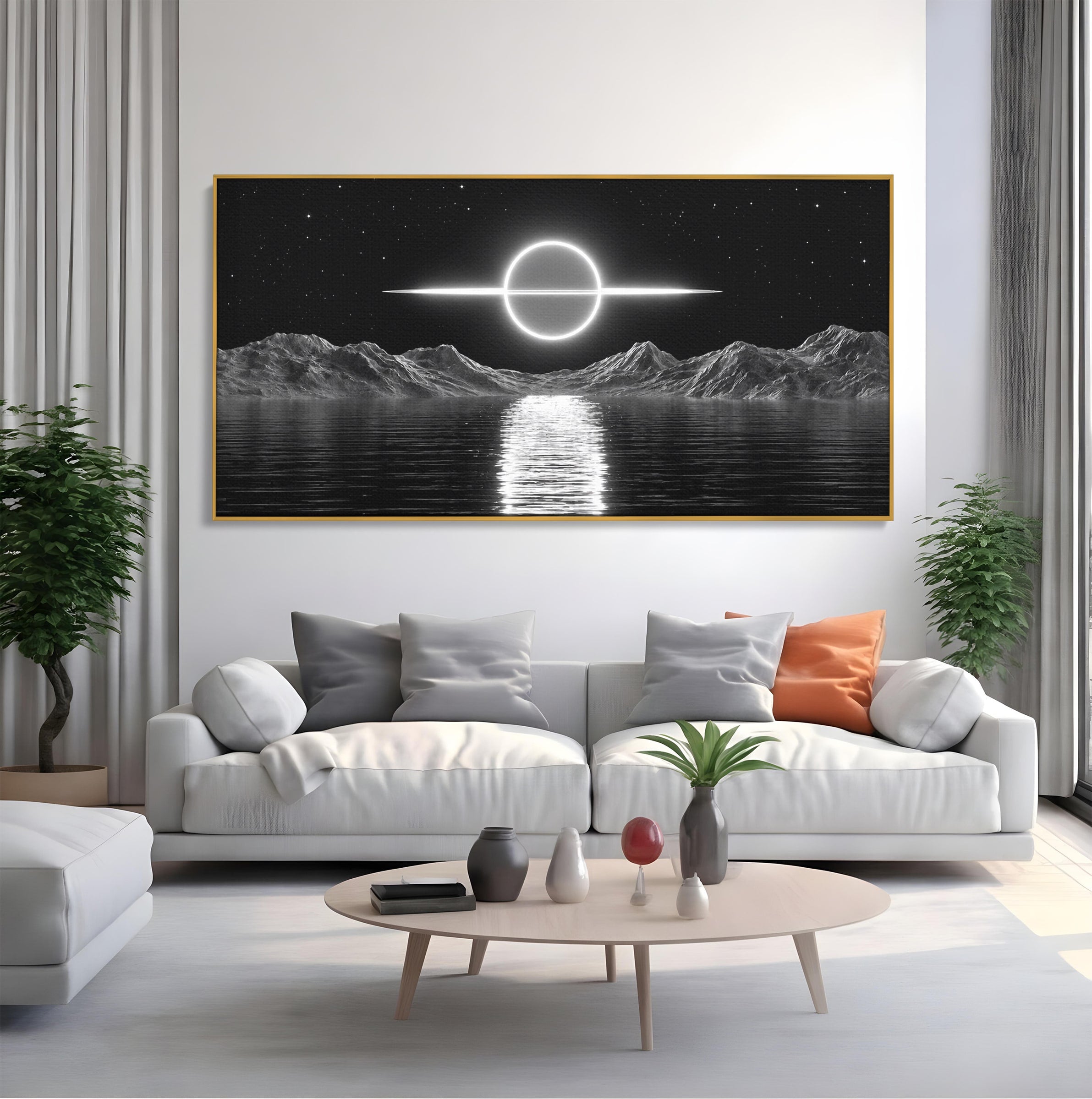 Tablou Canvas Premium LuxCanva® S1036, Eclipsa Lunara, Peisaj, Noapte, Luna, Dormitor, Birou, Culori Vibrante
