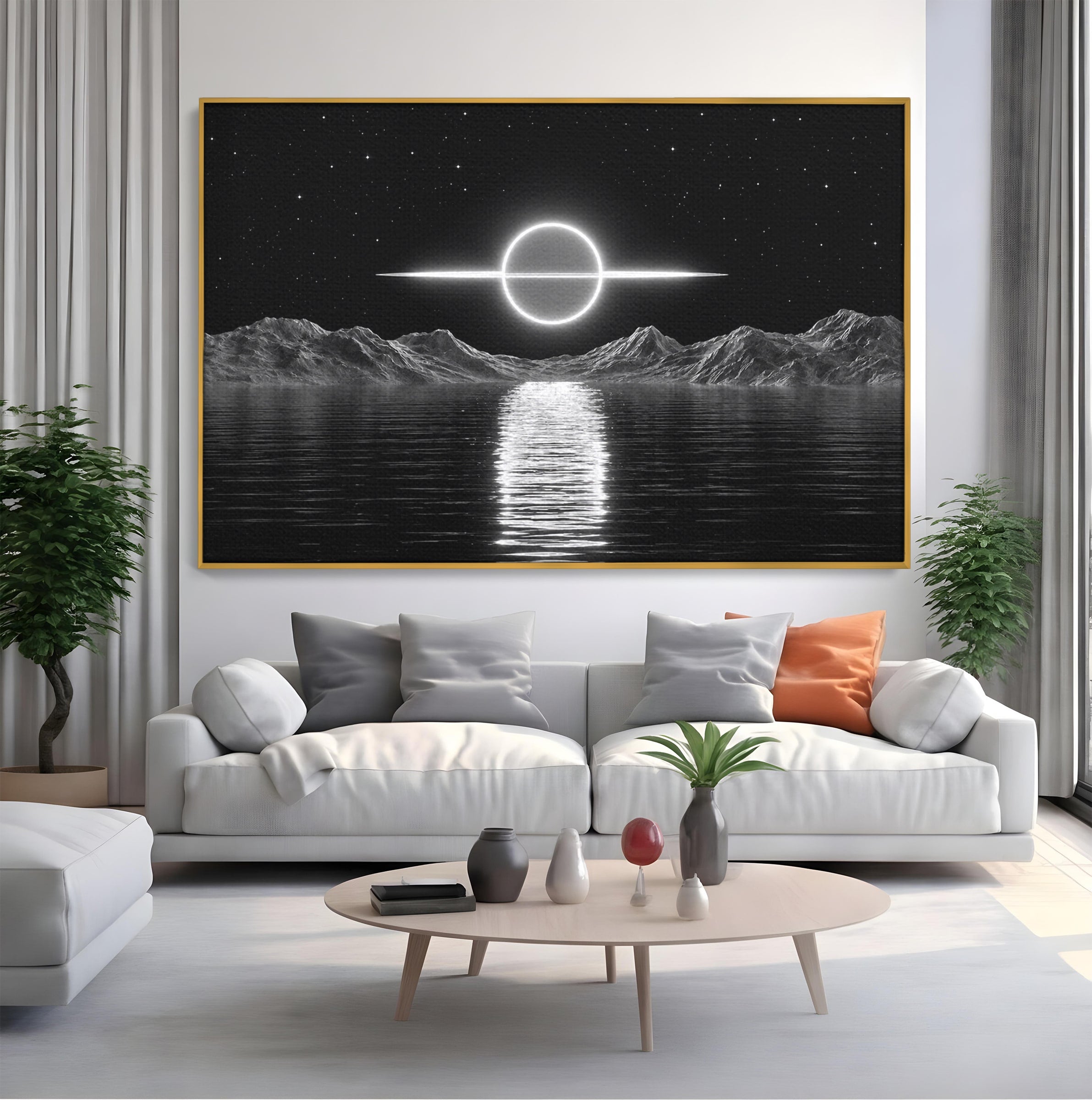 Tablou Canvas Premium LuxCanva® S1036, Eclipsa Lunara, Peisaj, Noapte, Luna, Dormitor, Birou, Culori Vibrante