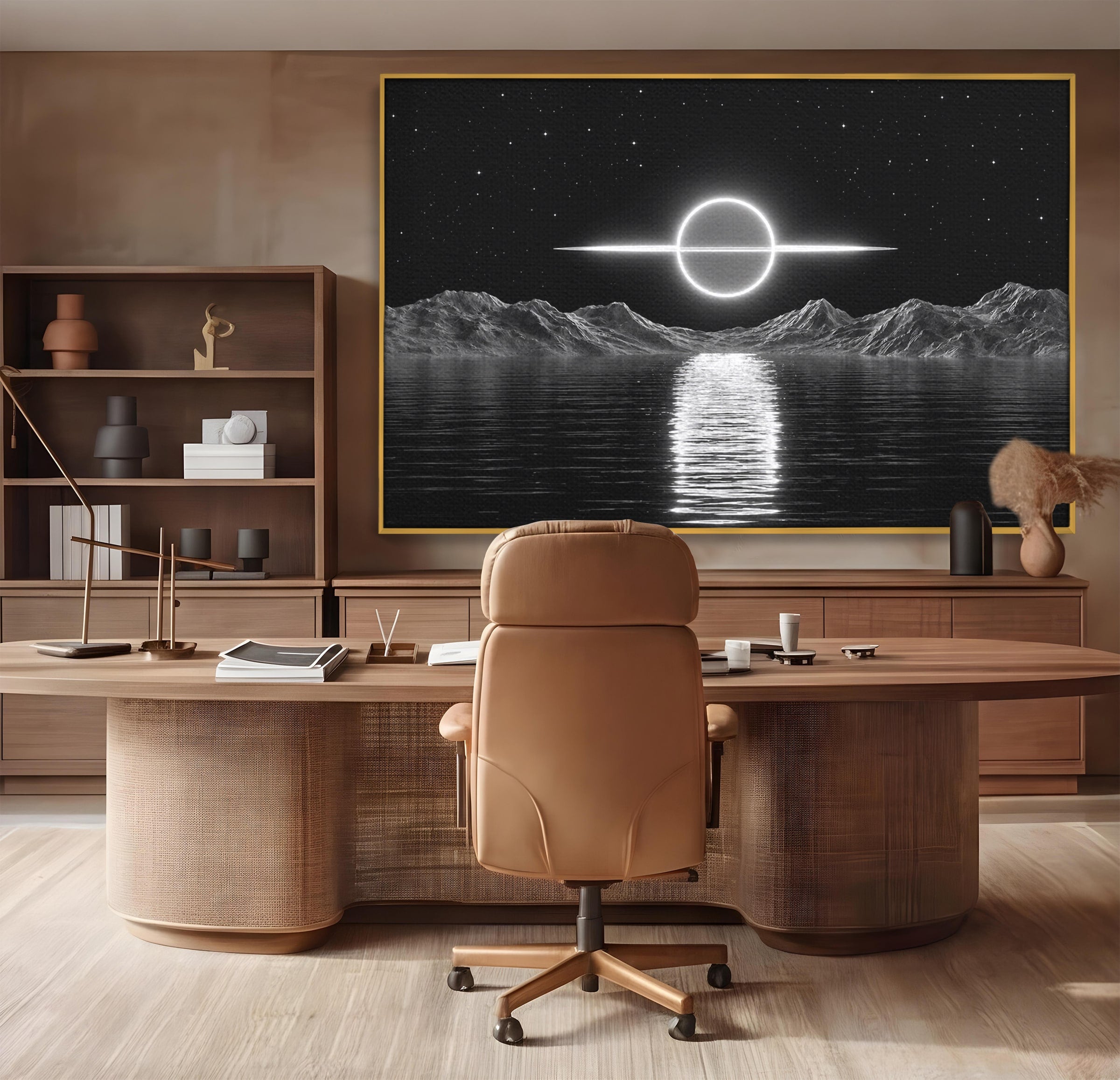 Tablou Canvas Premium LuxCanva® S1036, Eclipsa Lunara, Peisaj, Noapte, Luna, Dormitor, Birou, Culori Vibrante