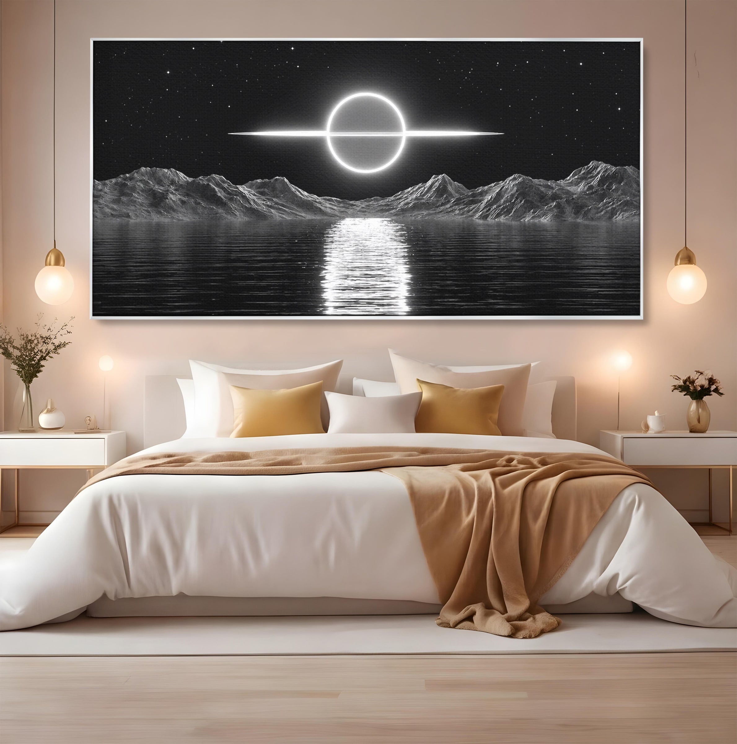 Tablou Canvas Premium LuxCanva® S1036, Eclipsa Lunara, Peisaj, Noapte, Luna, Dormitor, Birou, Culori Vibrante