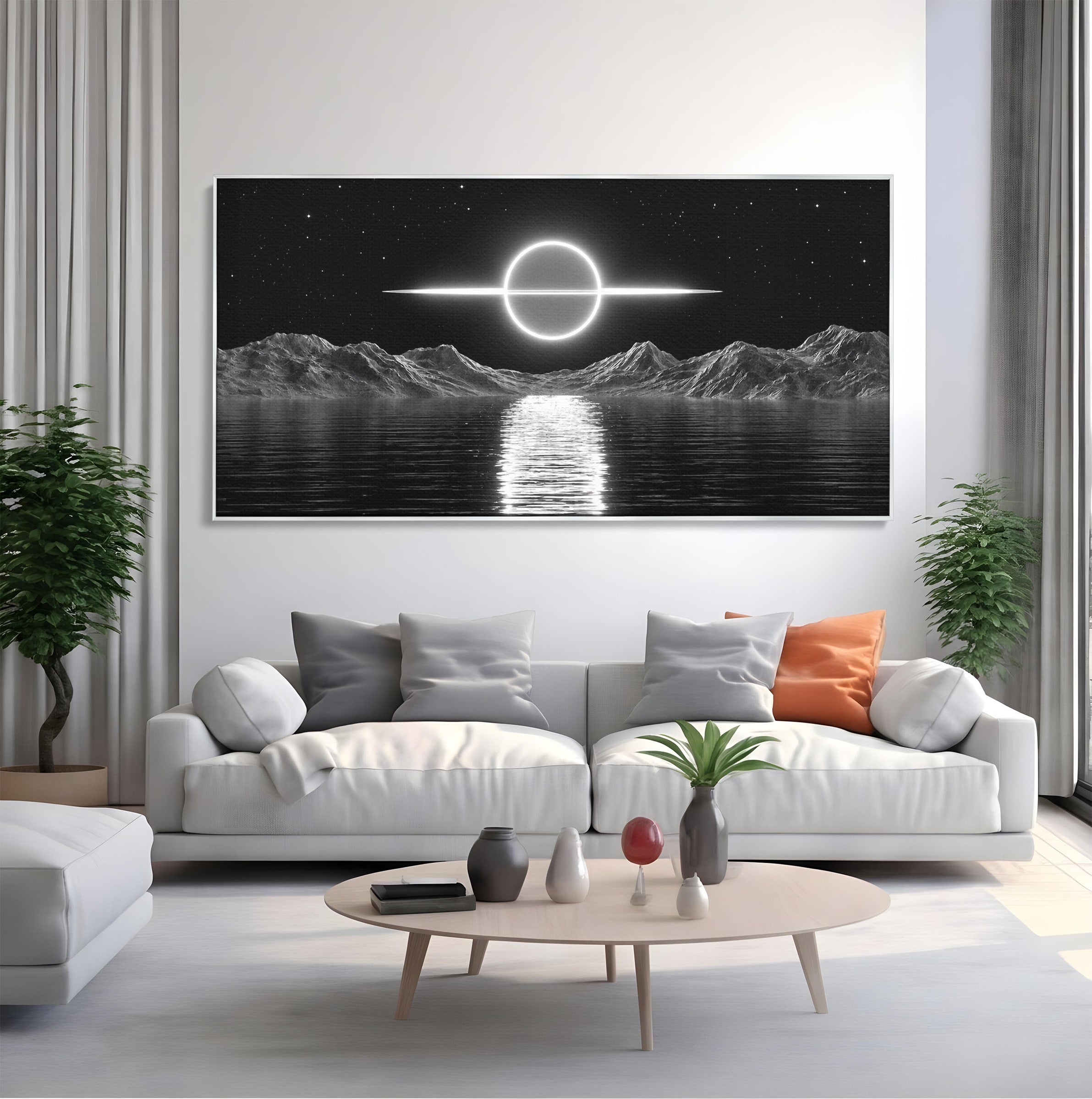 Tablou Canvas Premium LuxCanva® S1036, Eclipsa Lunara, Peisaj, Noapte, Luna, Dormitor, Birou, Culori Vibrante