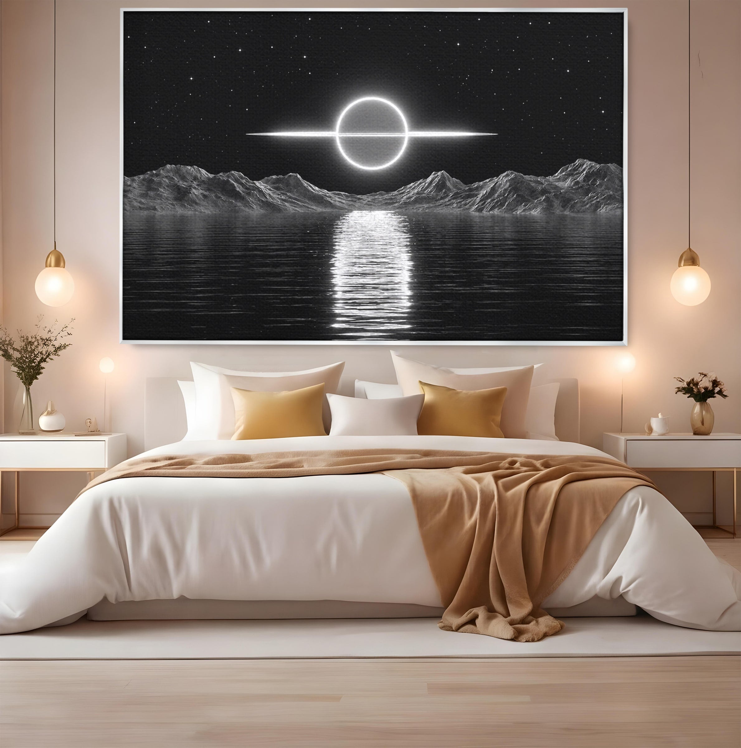 Tablou Canvas Premium LuxCanva® S1036, Eclipsa Lunara, Peisaj, Noapte, Luna, Dormitor, Birou, Culori Vibrante
