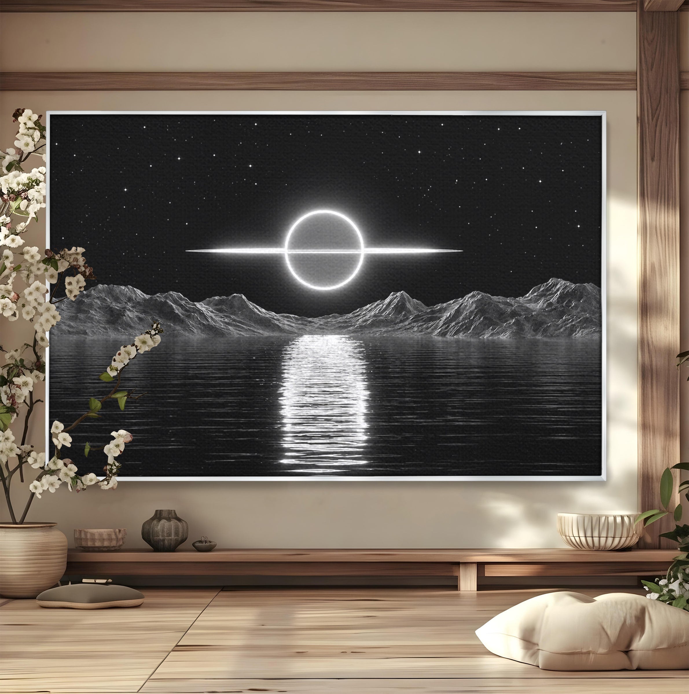 Tablou Canvas Premium LuxCanva® S1036, Eclipsa Lunara, Peisaj, Noapte, Luna, Dormitor, Birou, Culori Vibrante