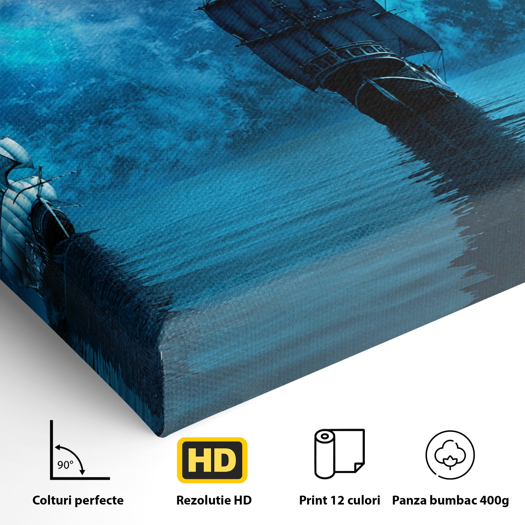 Tablou Canvas Premium LuxCanva® S1038, Corabii Spre Luna, Corabii, Luna, Ocean, Mister, Living, Culori Vibrante