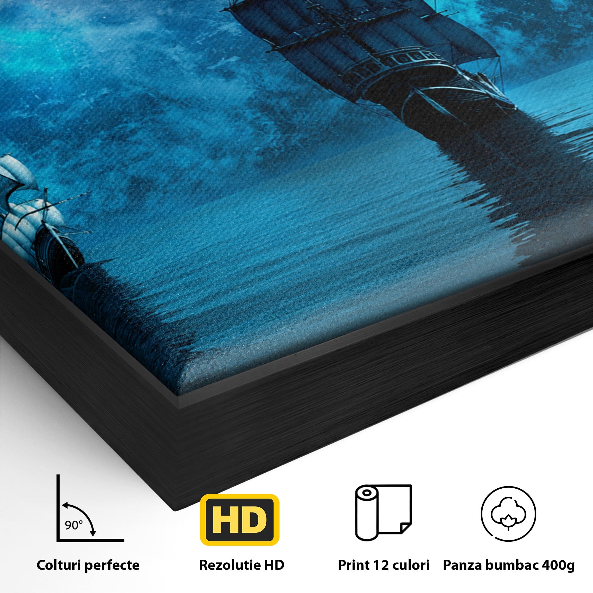 Tablou Canvas Premium LuxCanva® S1038, Corabii Spre Luna, Corabii, Luna, Ocean, Mister, Living, Culori Vibrante