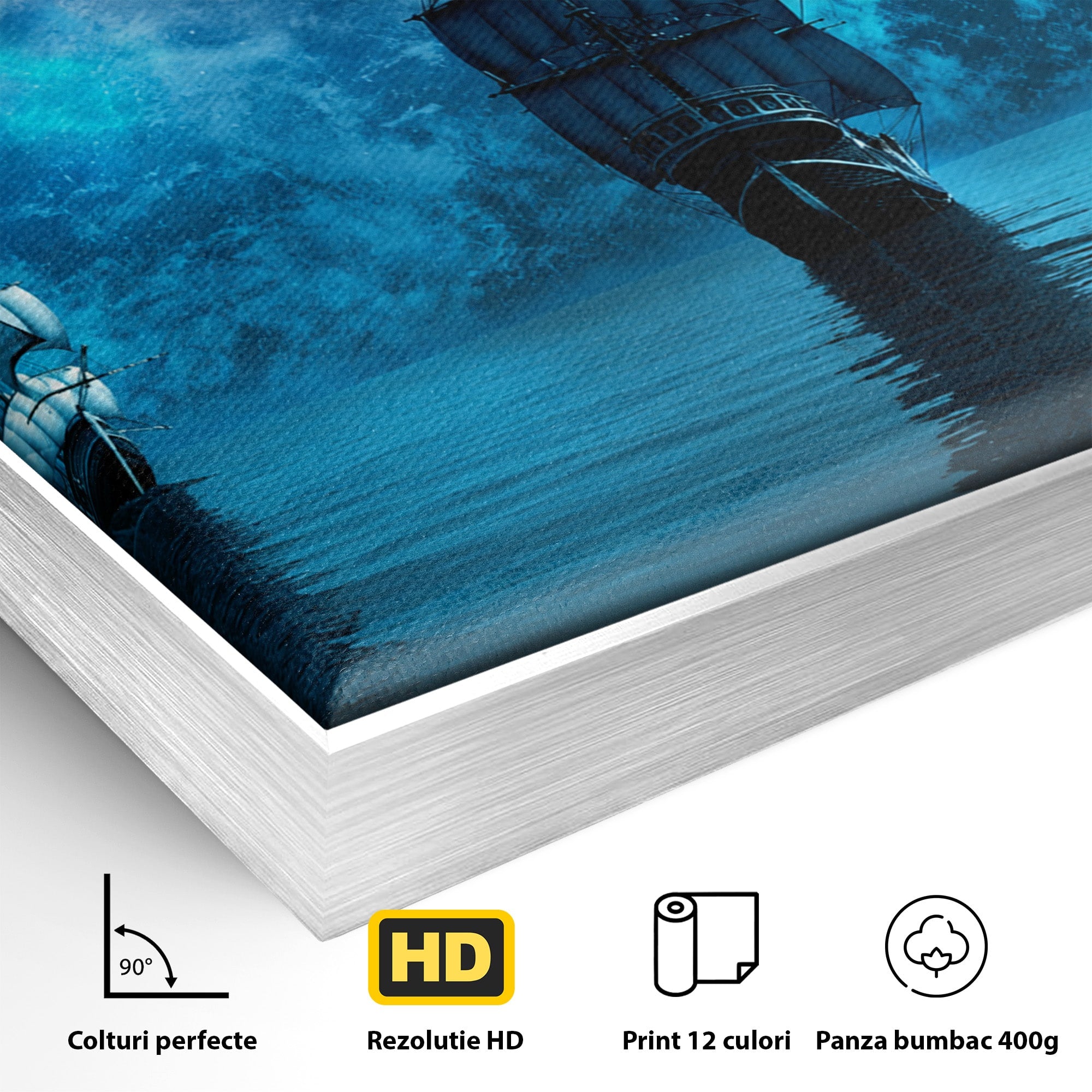 Tablou Canvas Premium LuxCanva® S1038, Corabii Spre Luna, Corabii, Luna, Ocean, Mister, Living, Culori Vibrante